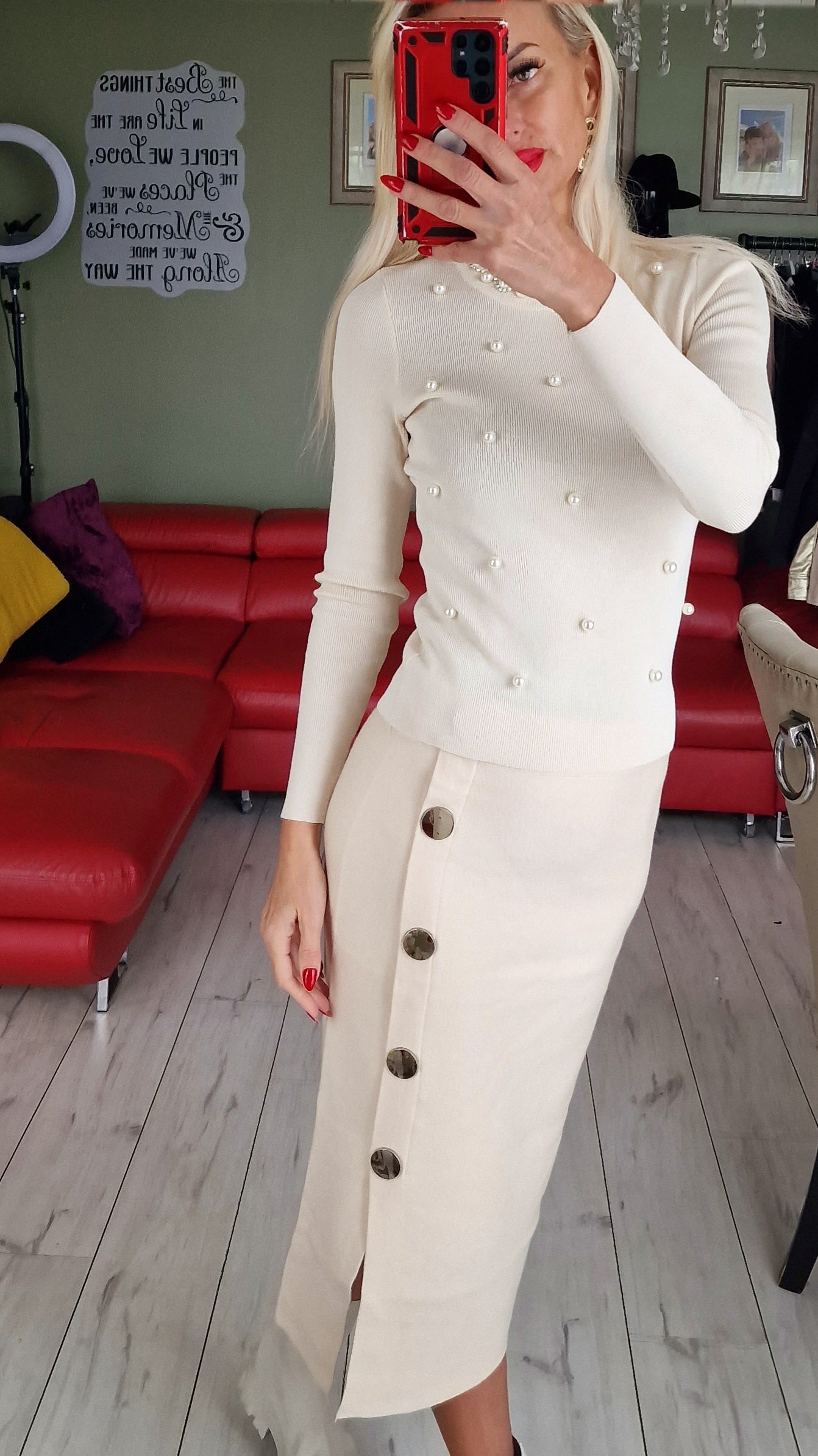 Soft Sweater Skirt With Silver Bid Buttons