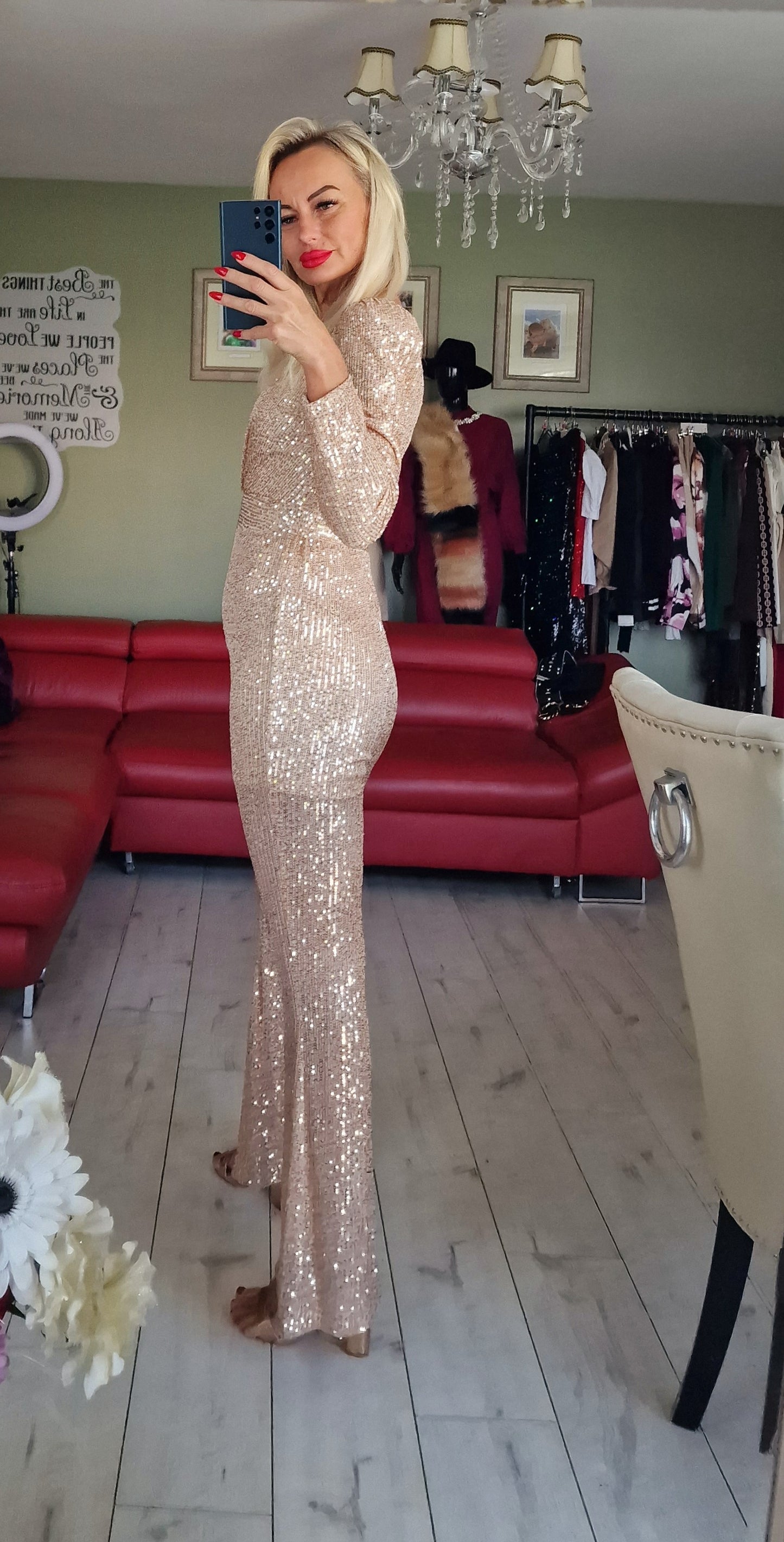 Sequin Jumpsuit With Long Sleeves