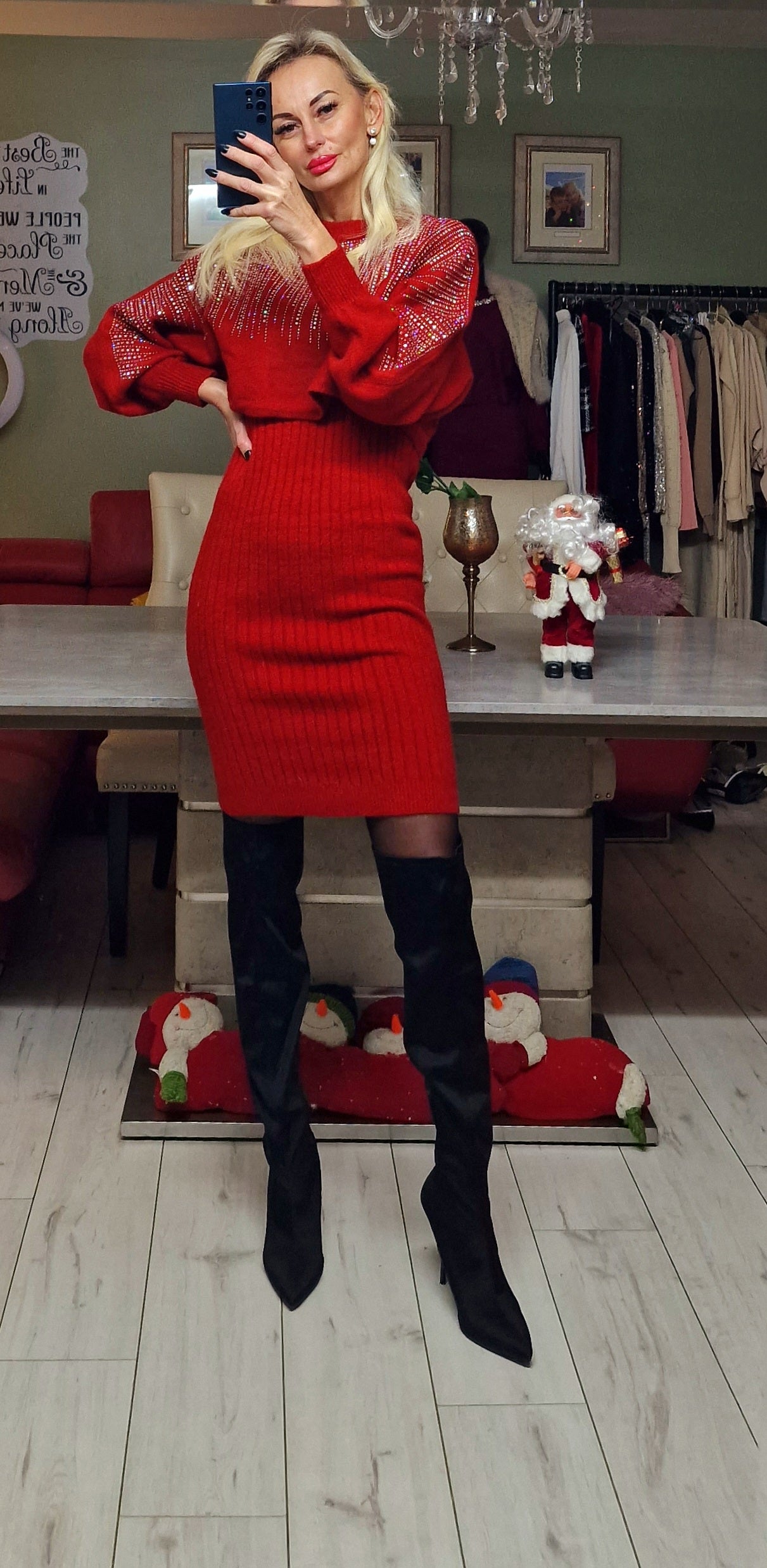 Red Warm Sweater Set - Dress plus Sweater