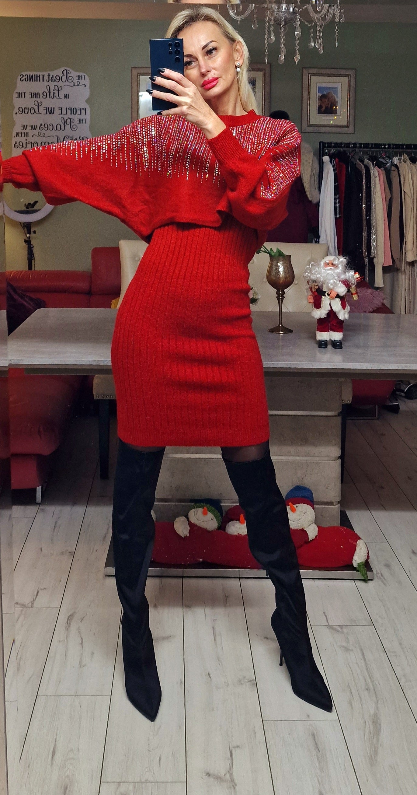 Red Warm Sweater Set - Dress plus Sweater