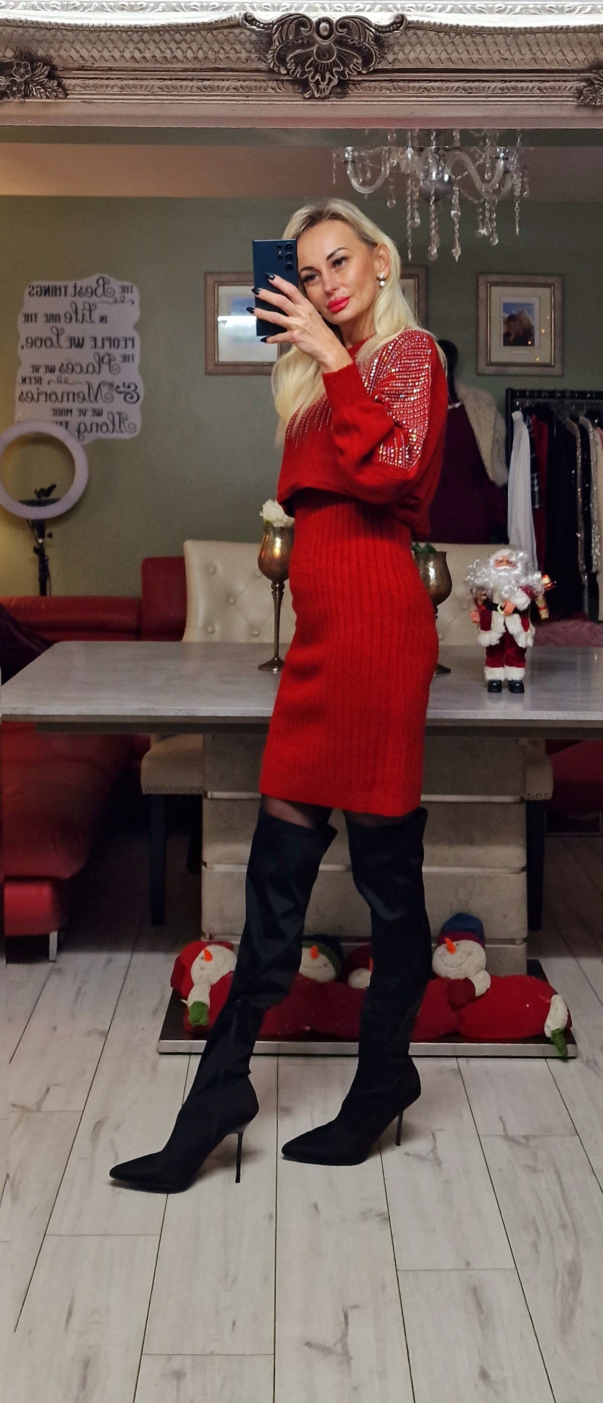Red Warm Sweater Set - Dress plus Sweater
