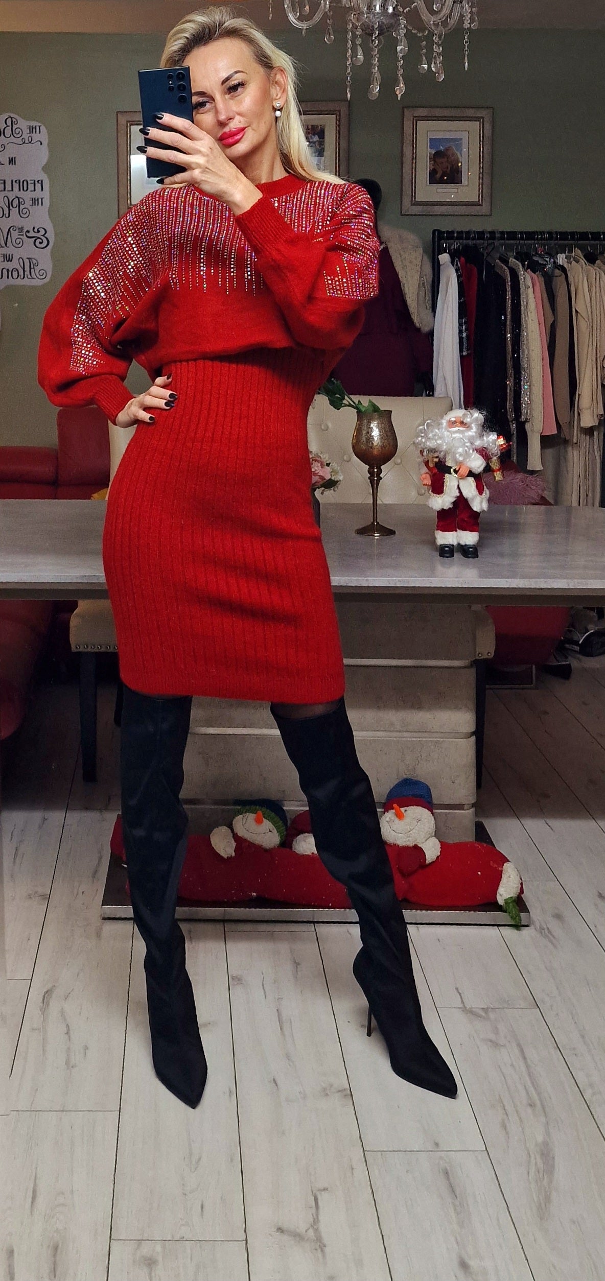 Red Warm Sweater Set - Dress plus Sweater