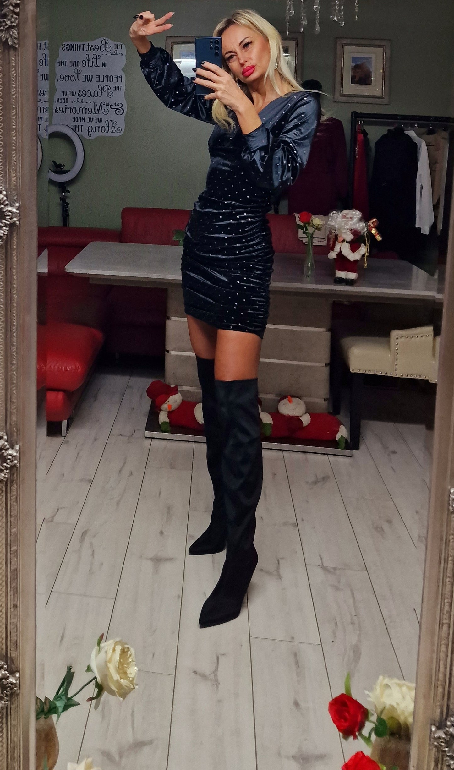 Light Suede Dress Drapped Both Side