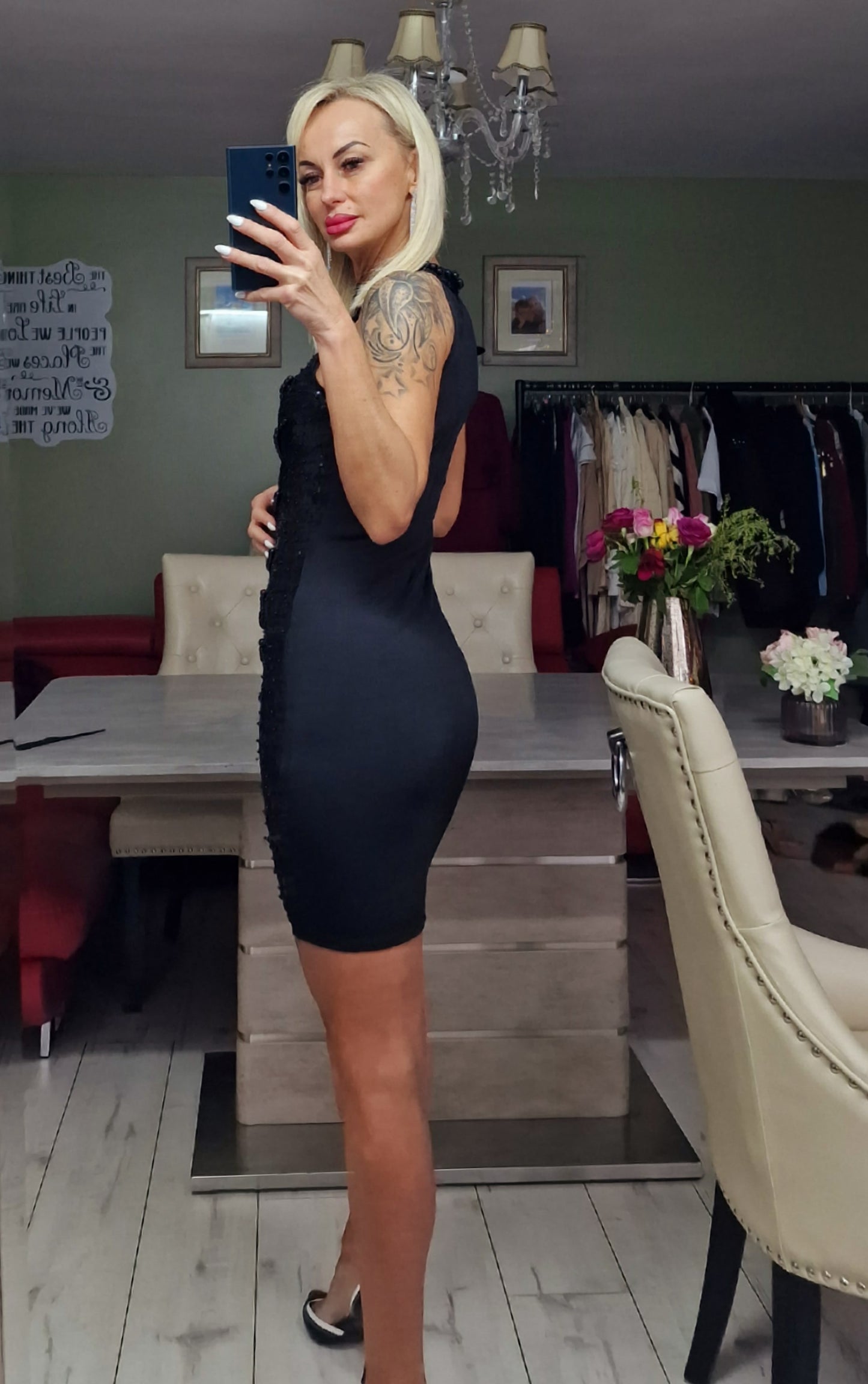 Occasion Black Dress With Pearls and Sequins