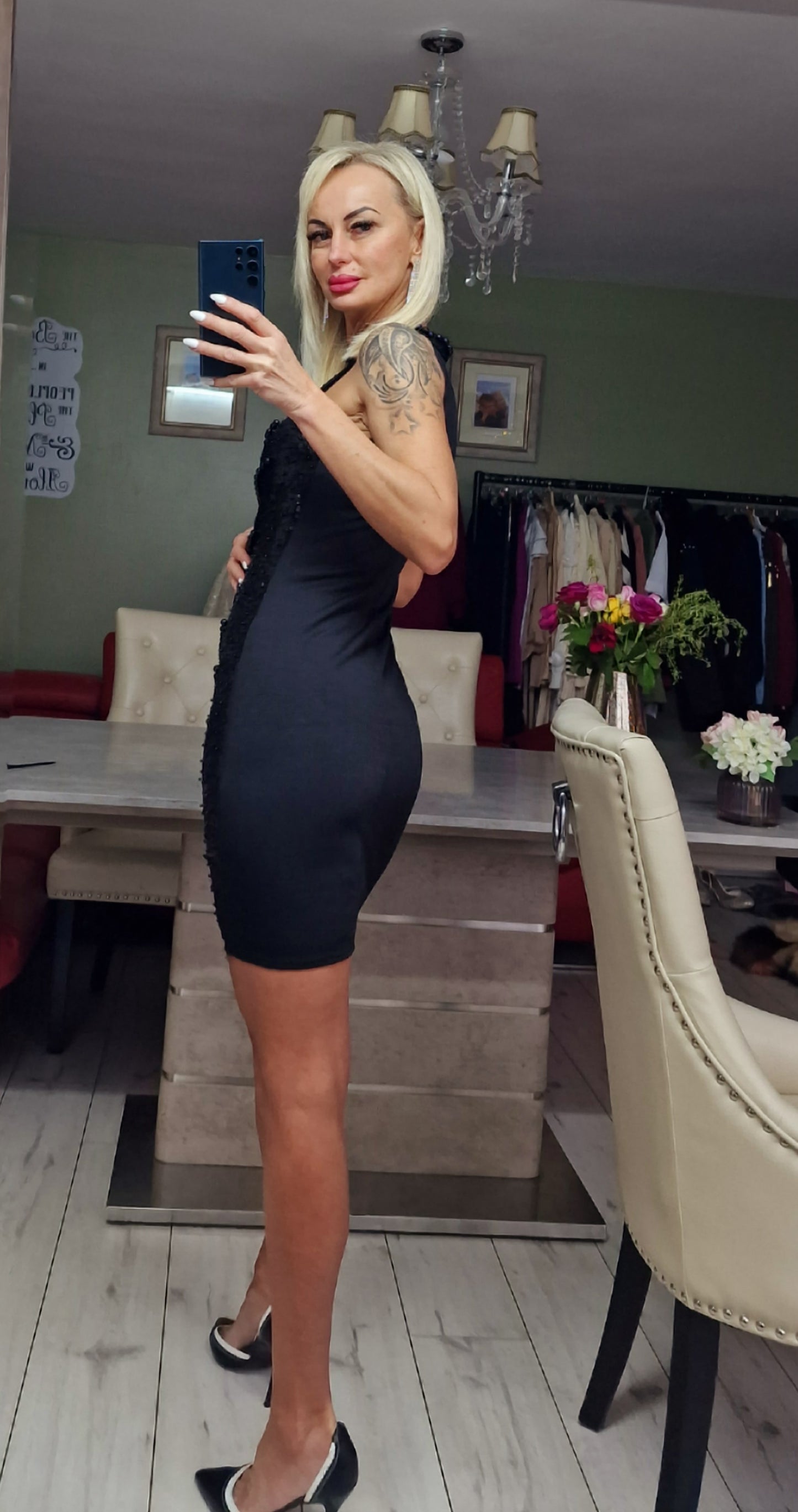 Occasion Black Dress With Pearls and Sequins