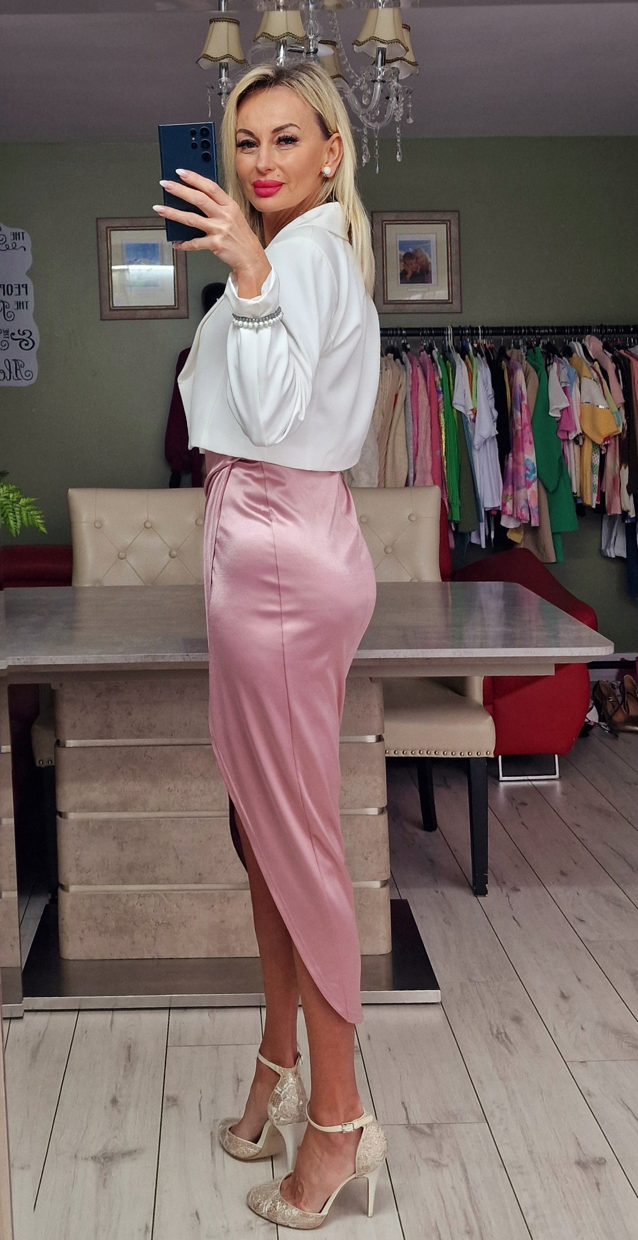Occasion Satin Powder Pink Midi Dress
