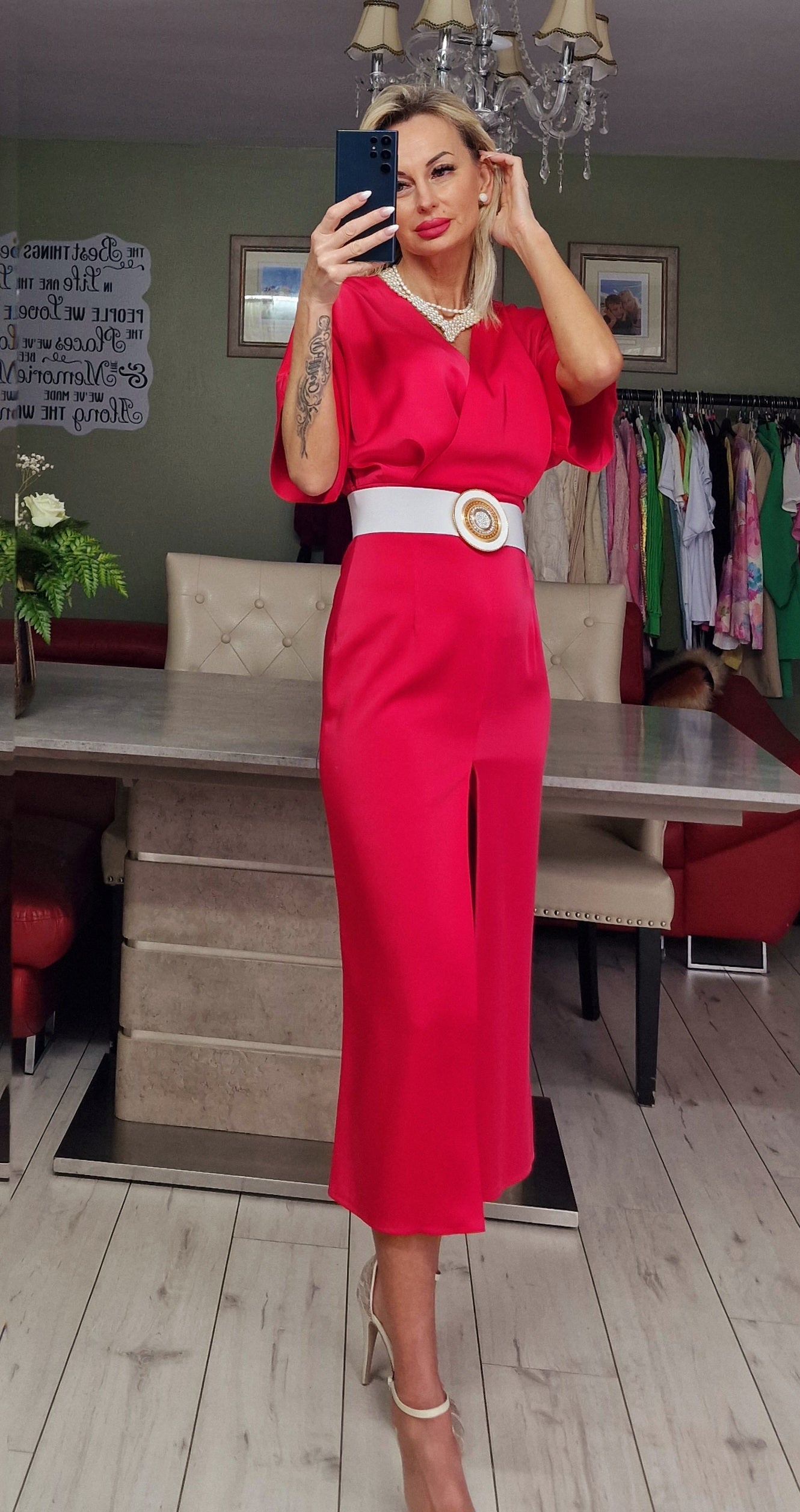 Occasion Satin Dress in Red