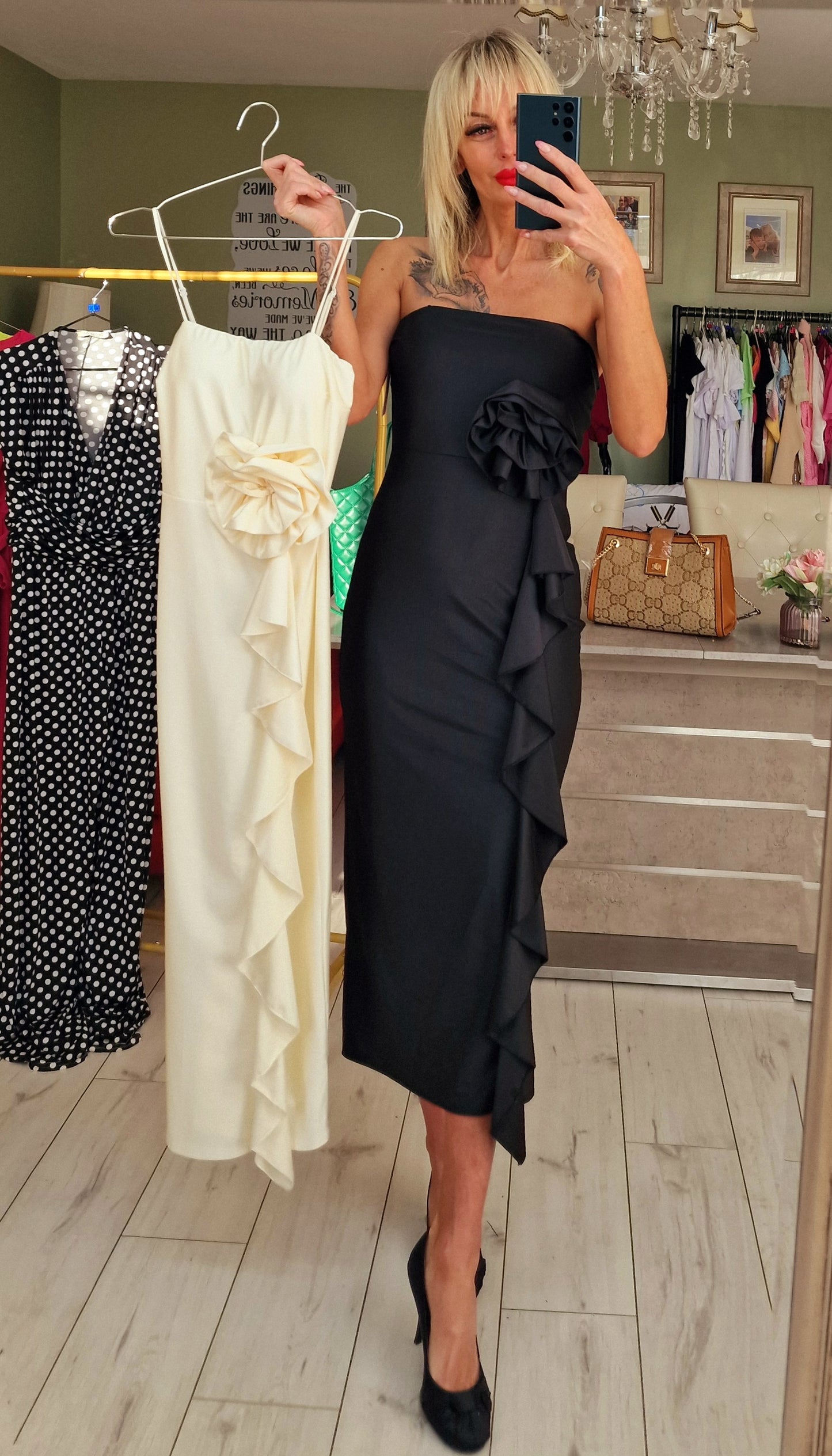 Black Stretchy Rose Dress