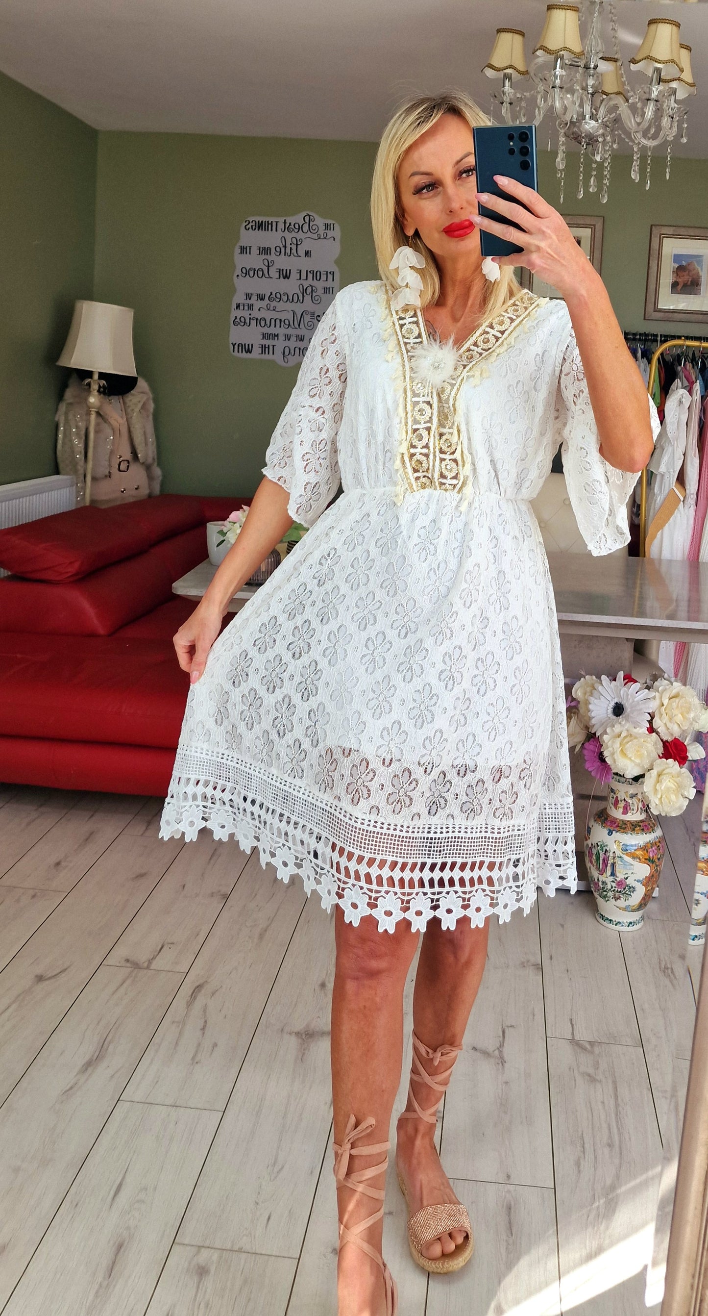 White Lace Boho Dress