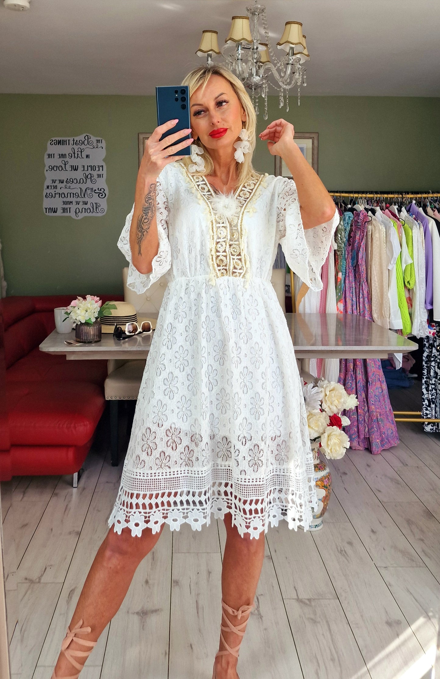 White Lace Boho Dress