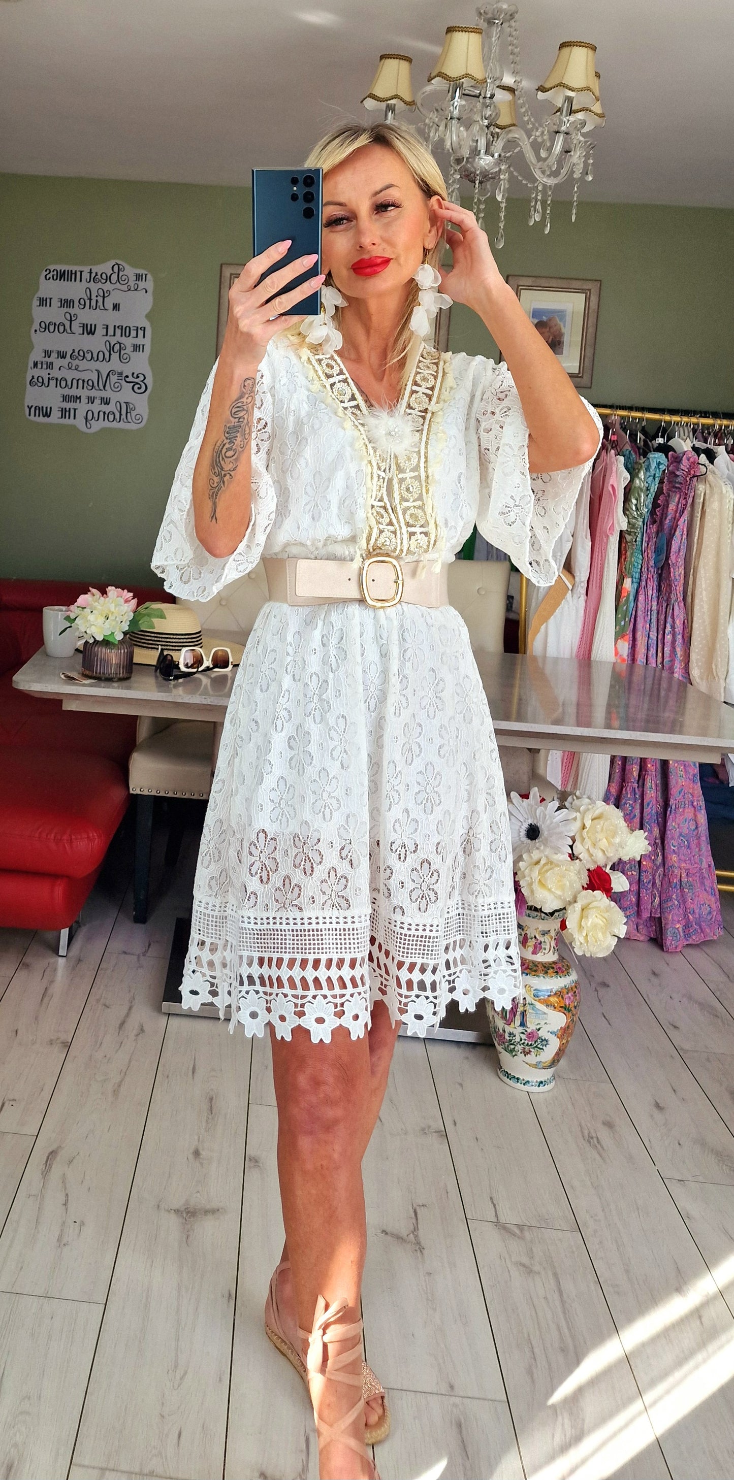 White Lace Boho Dress