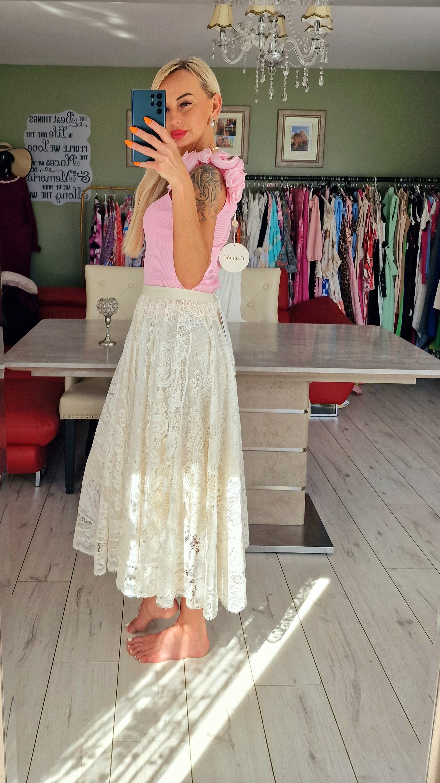 Baby Pink Ribbed Top With Shoulders Roses