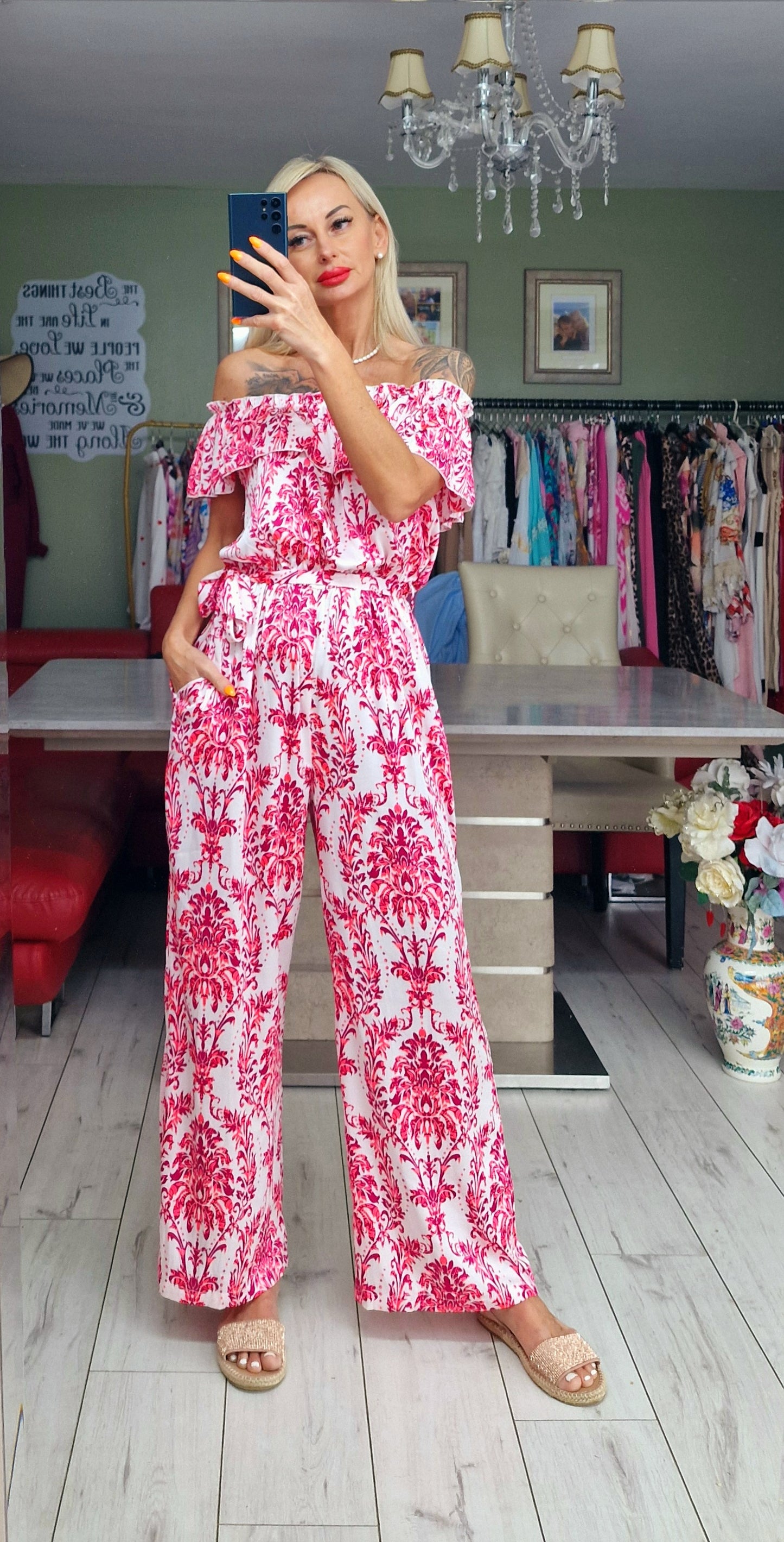 "Flower" Off Shoulder Jumpsuit