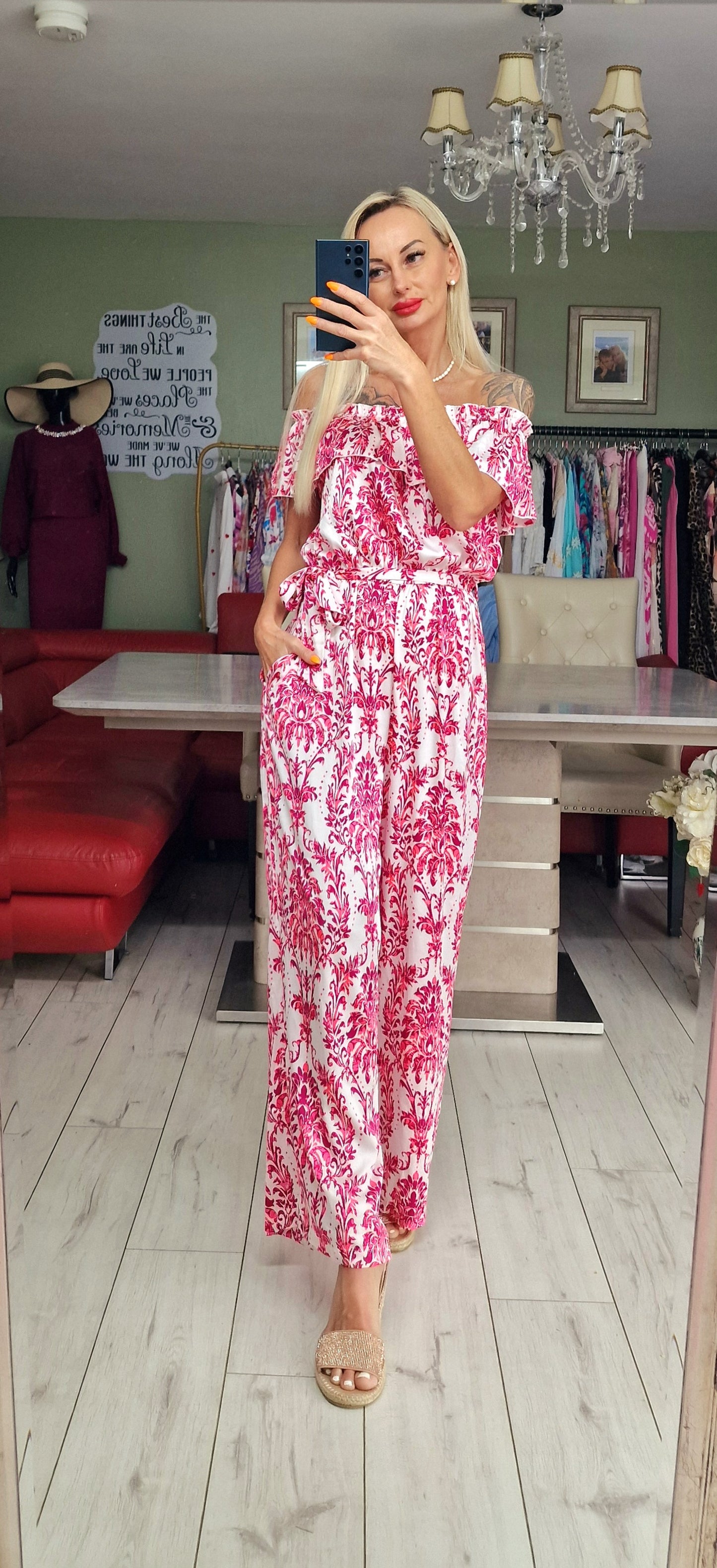 "Flower" Off Shoulder Jumpsuit