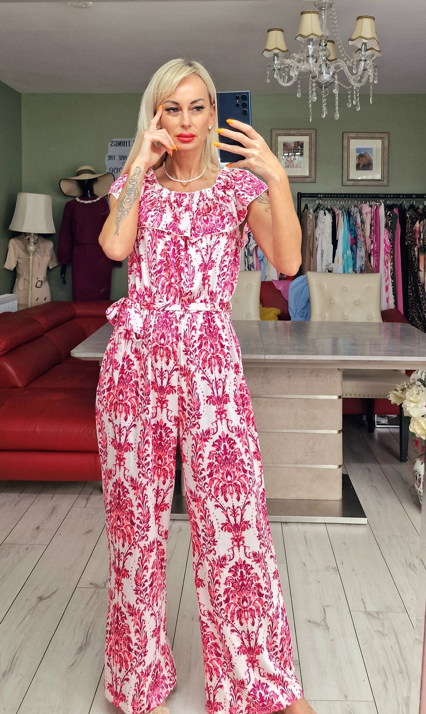 "Flower" Off Shoulder Jumpsuit