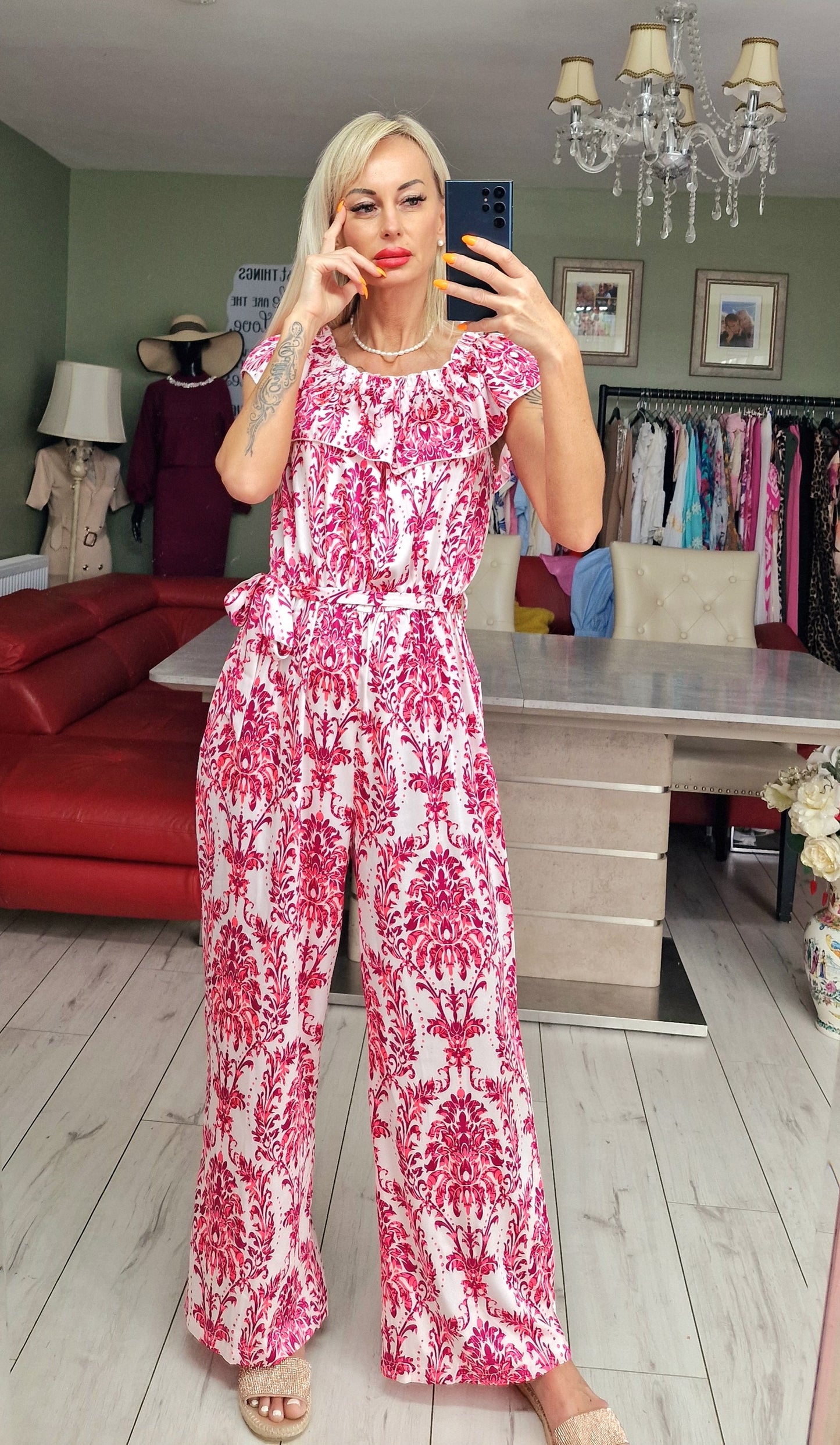 "Flower" Off Shoulder Jumpsuit