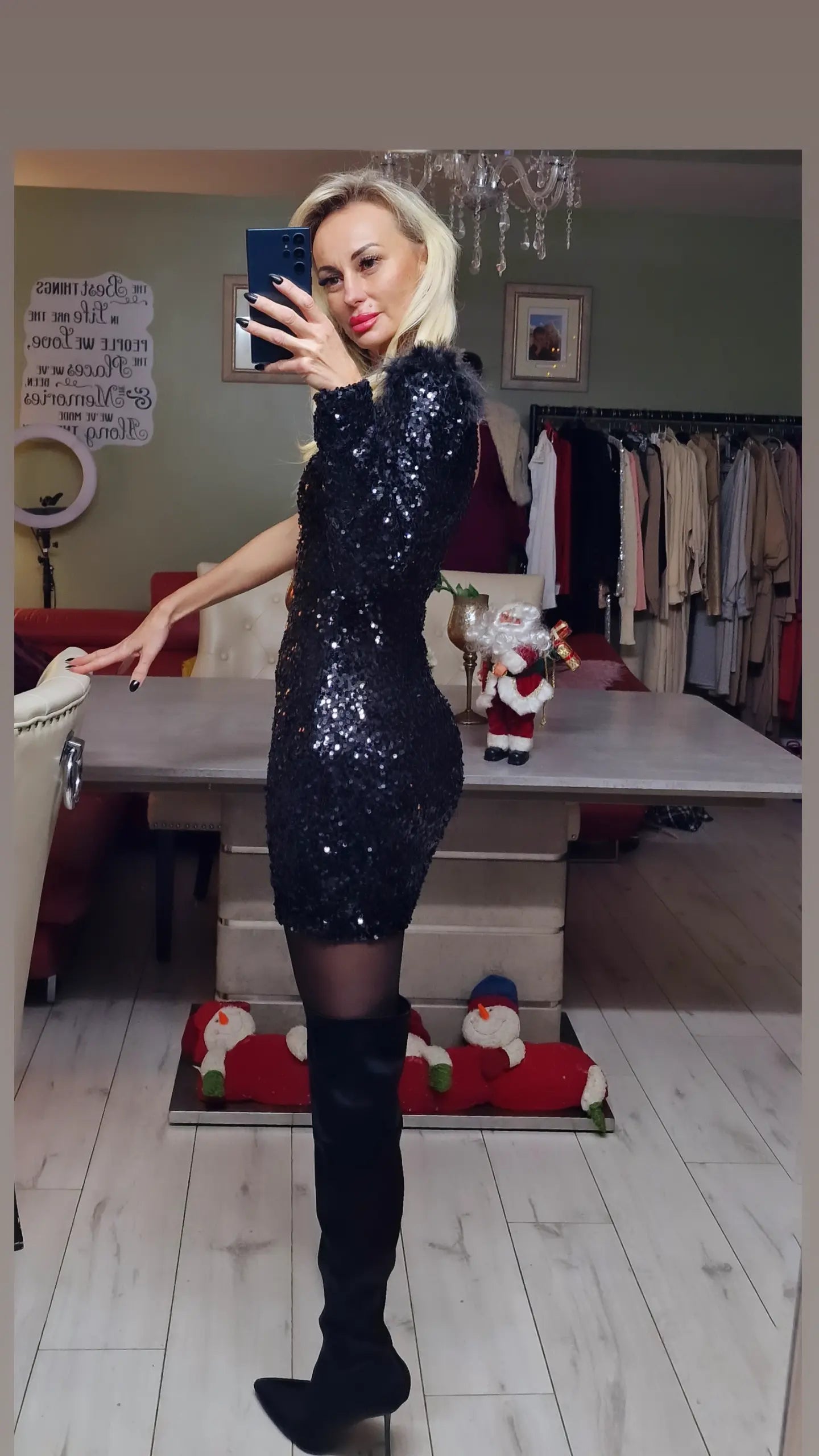 One Shoulder Sequin Black Dress