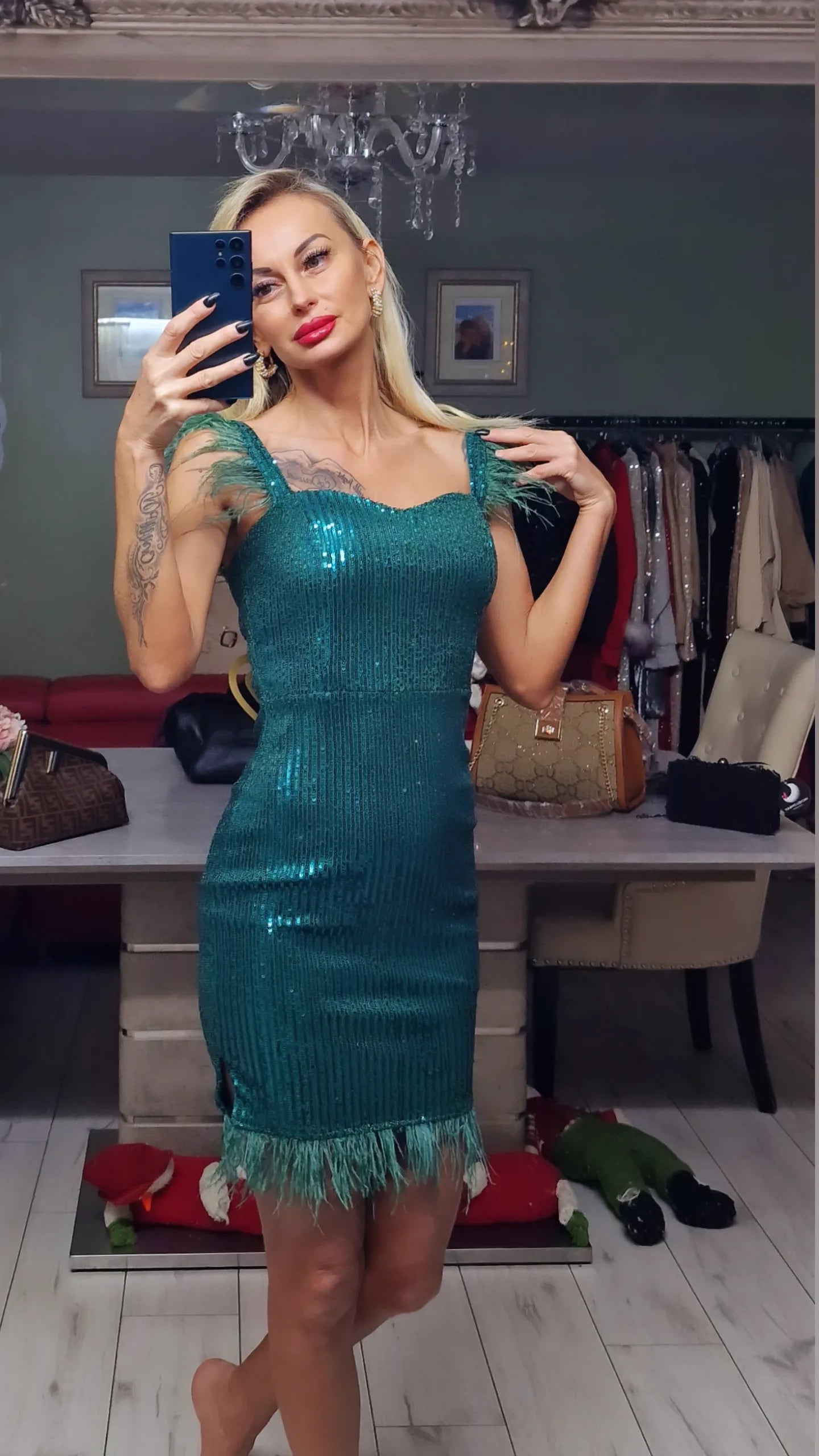 Green Sequin Mini Dress