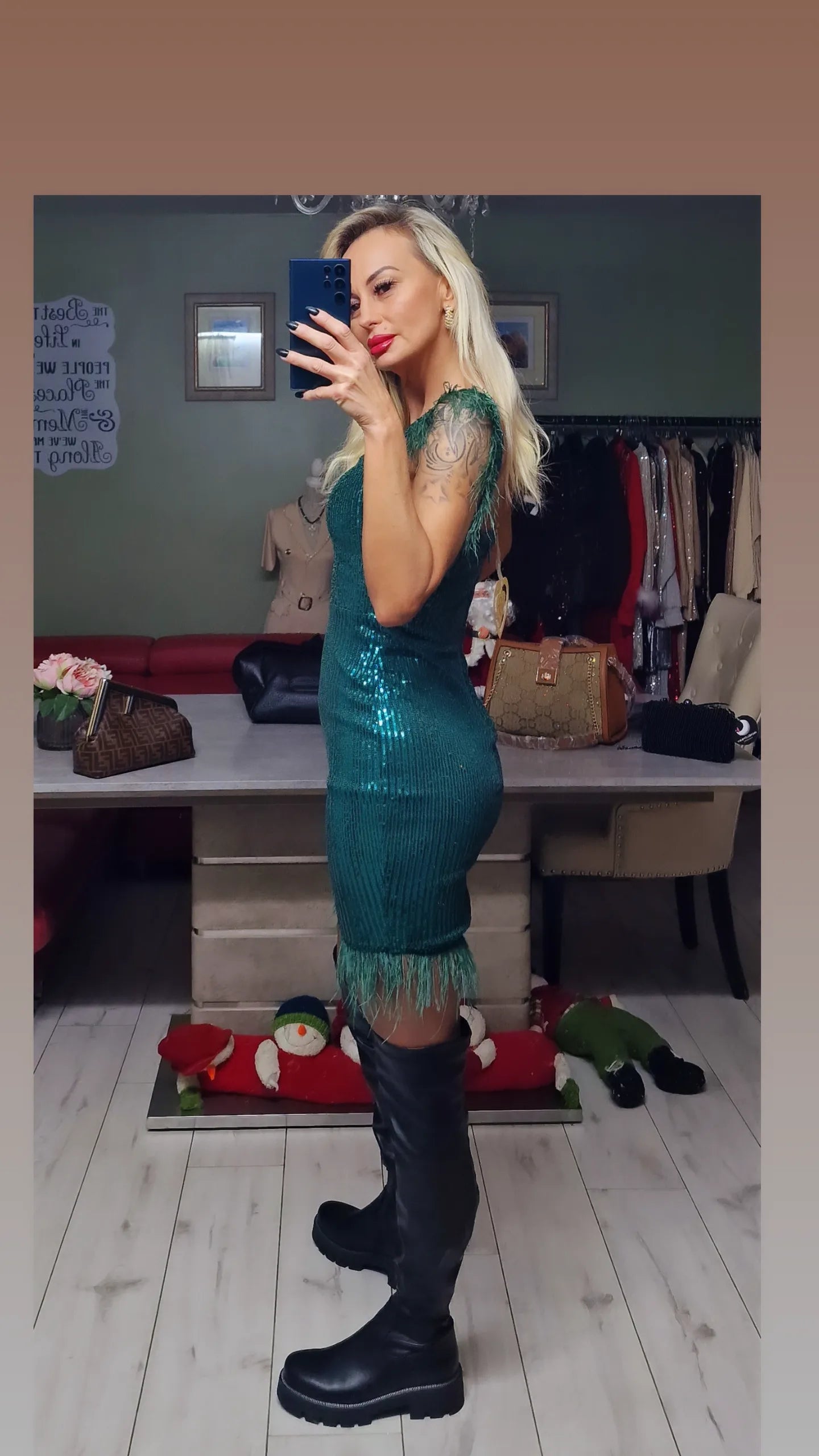 Green Sequin Mini Dress