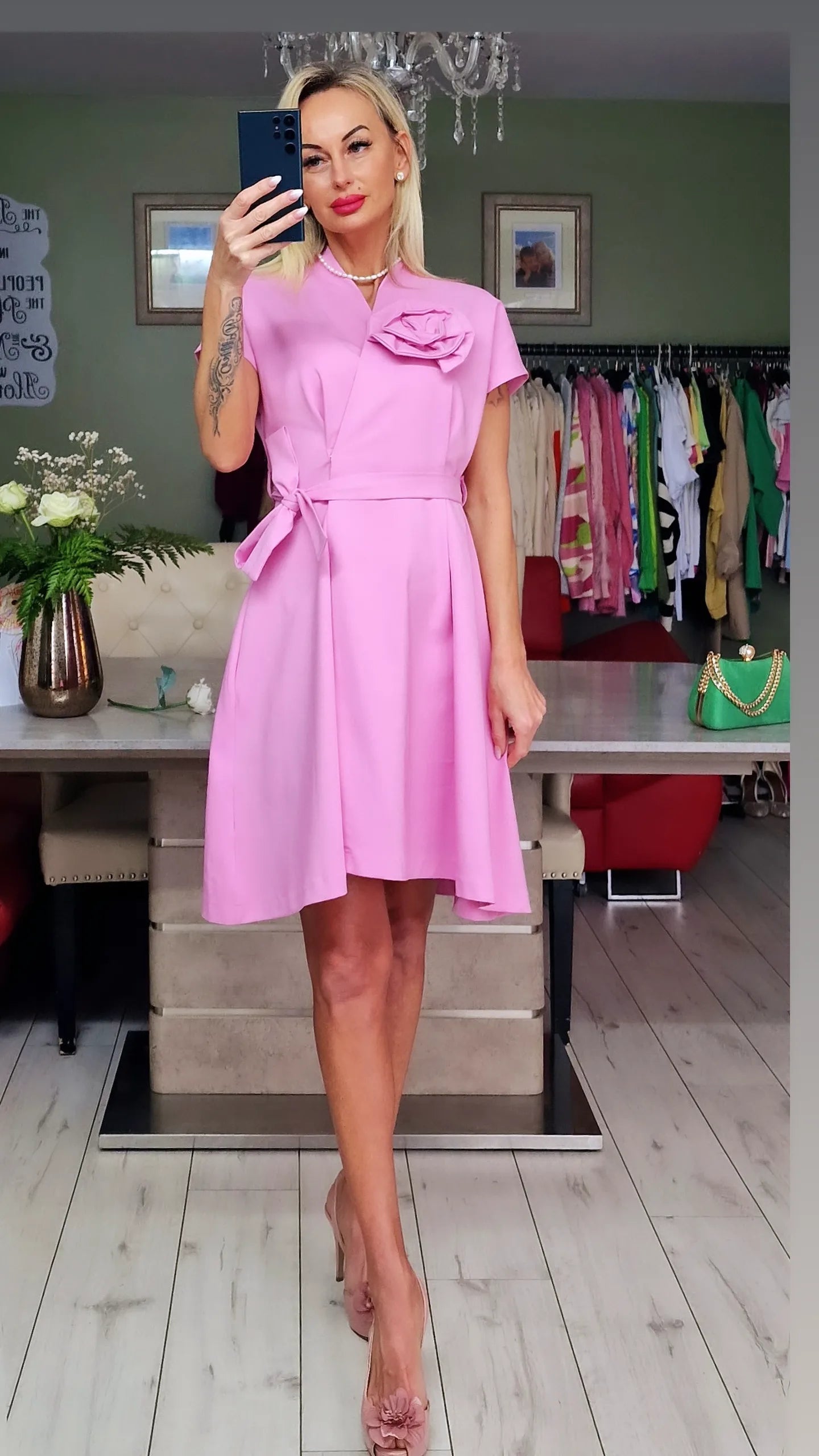 Stunning Wrapped Dress With Rose