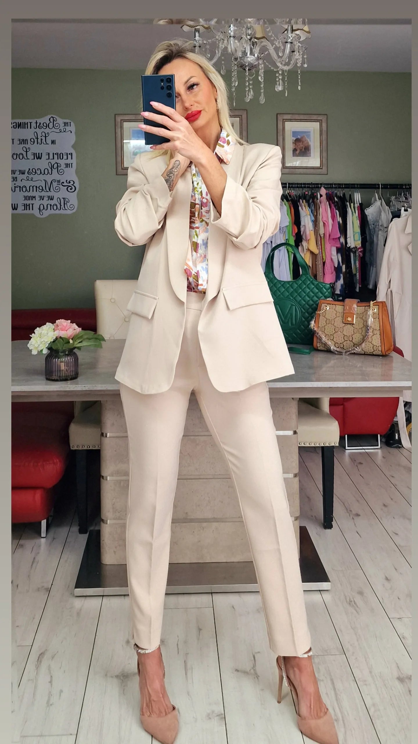 Beige Elegant Trousers