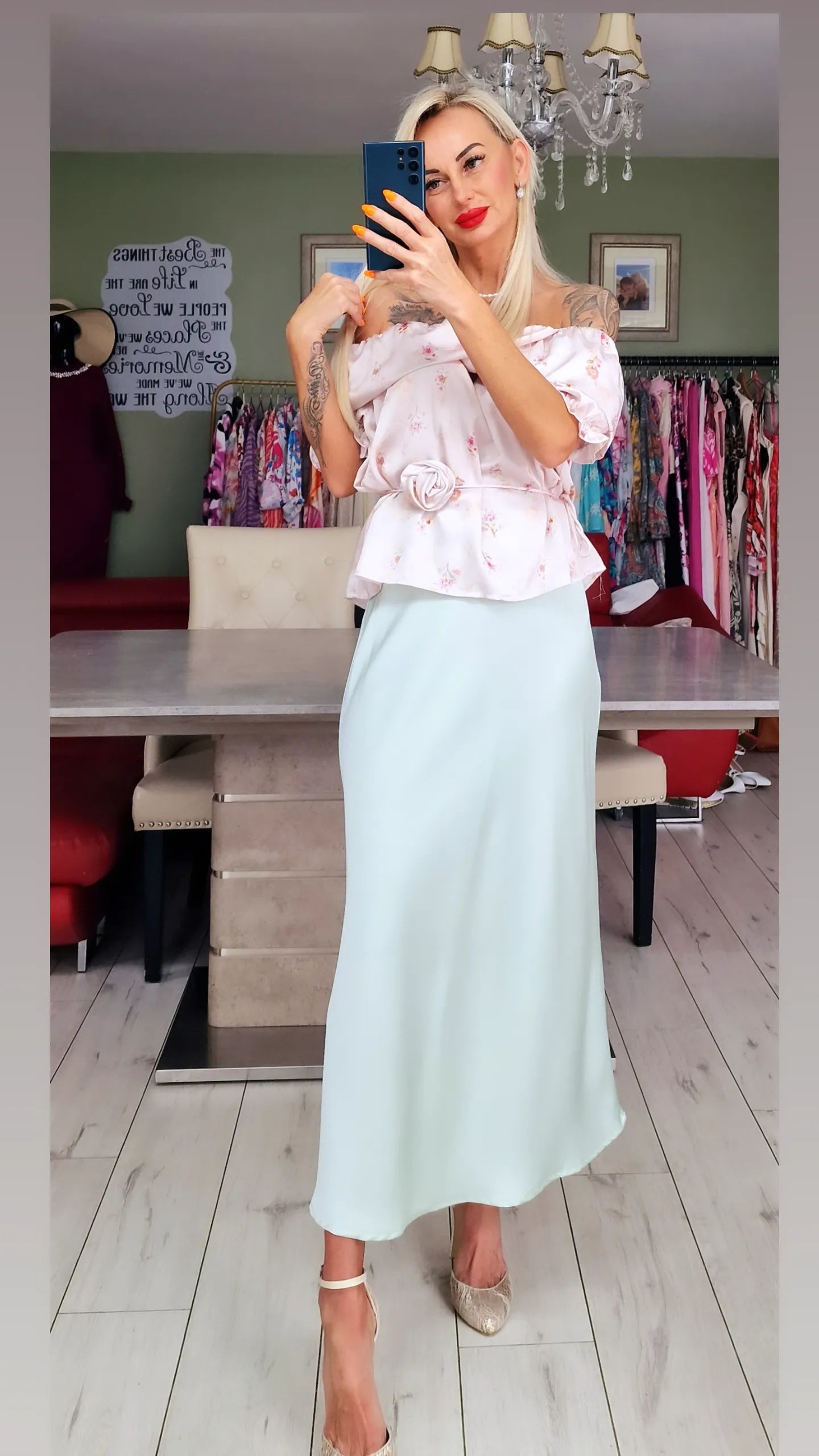 Satin Beautiful Top With Rose As A Details