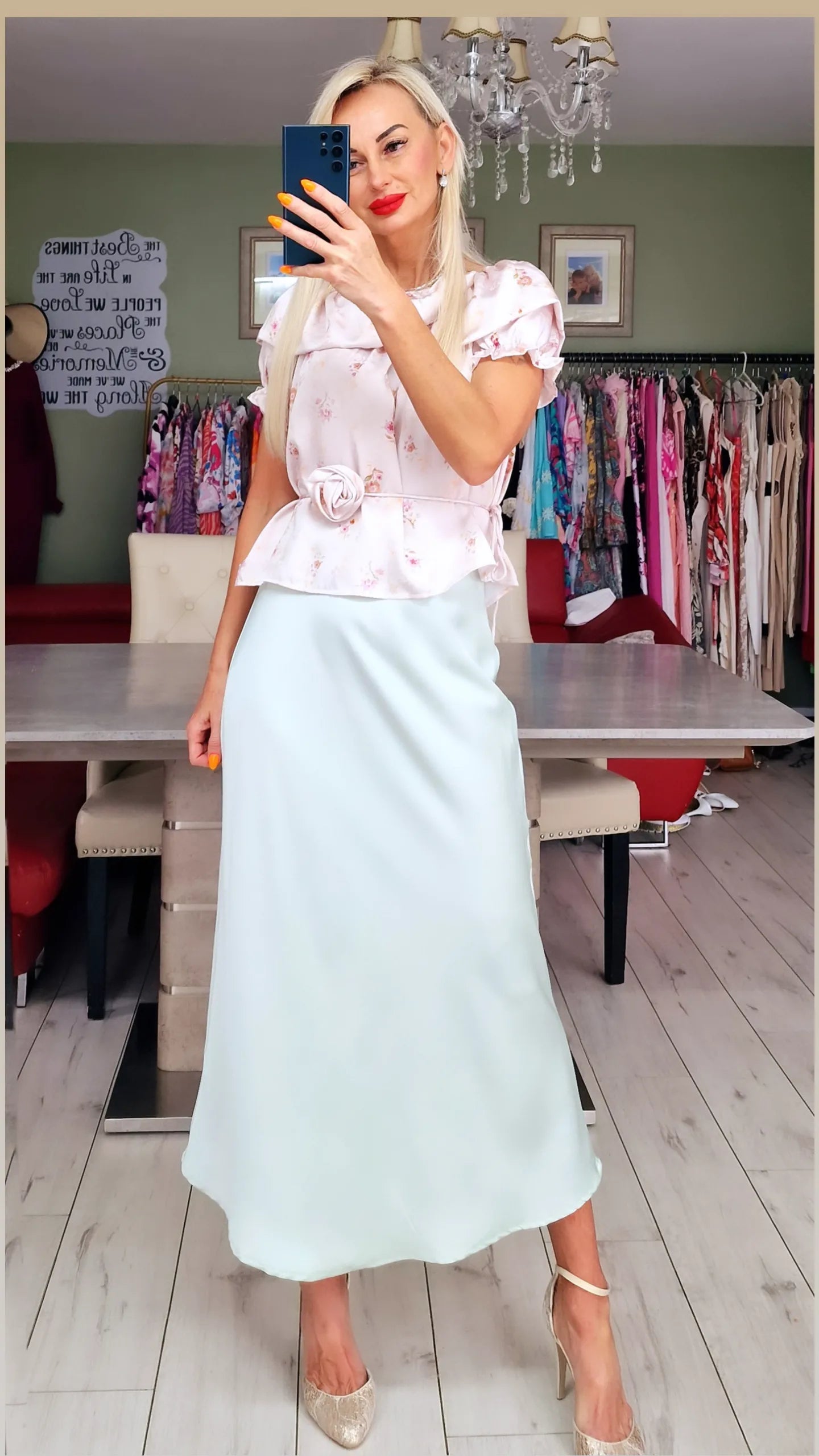 Satin Beautiful Top With Rose As A Details