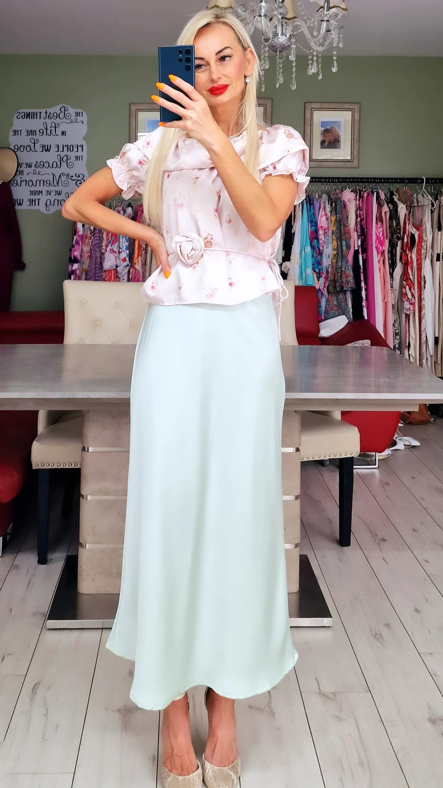 Satin Beautiful Top With Rose As A Details