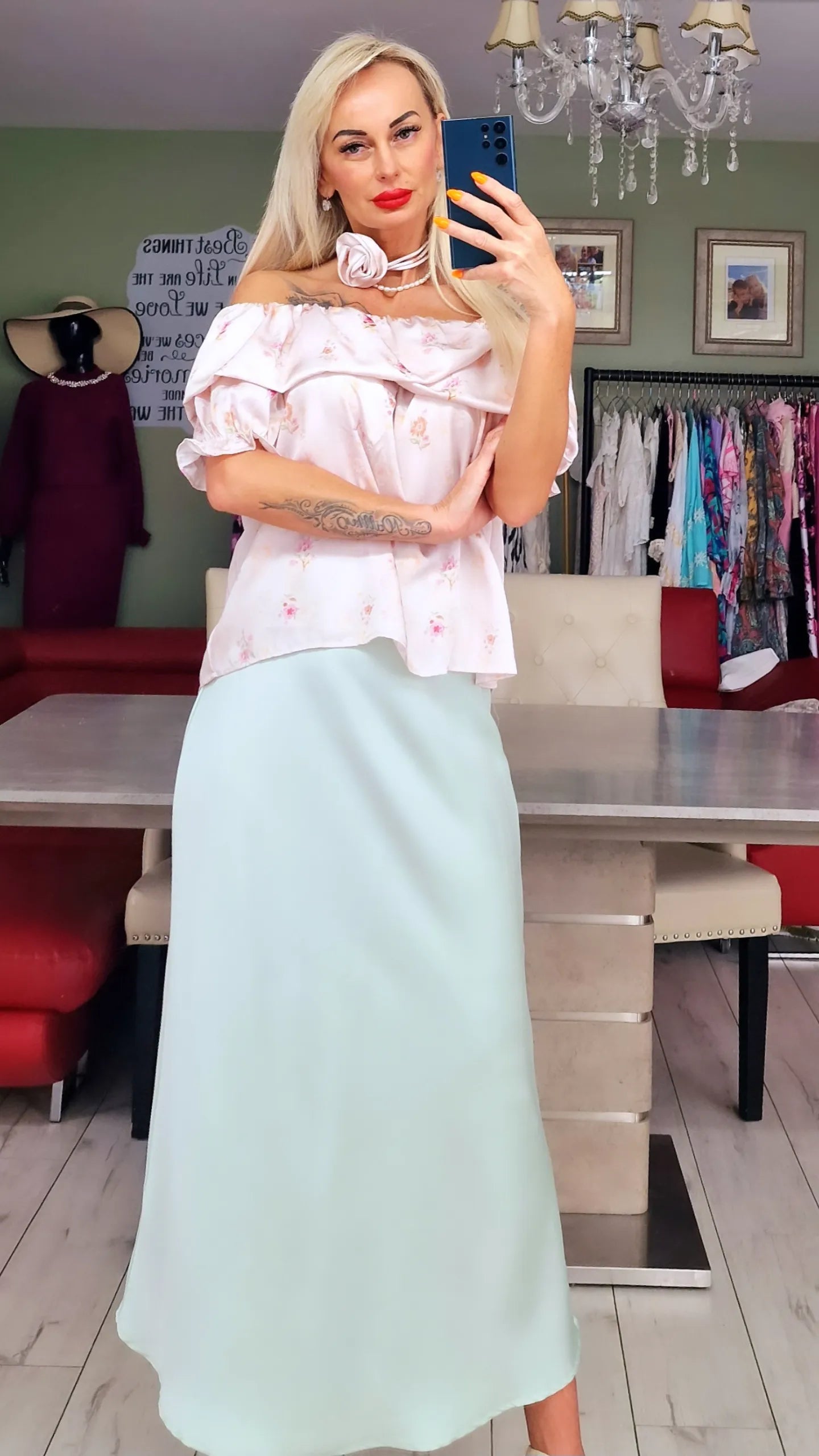 Satin Beautiful Top With Rose As A Details