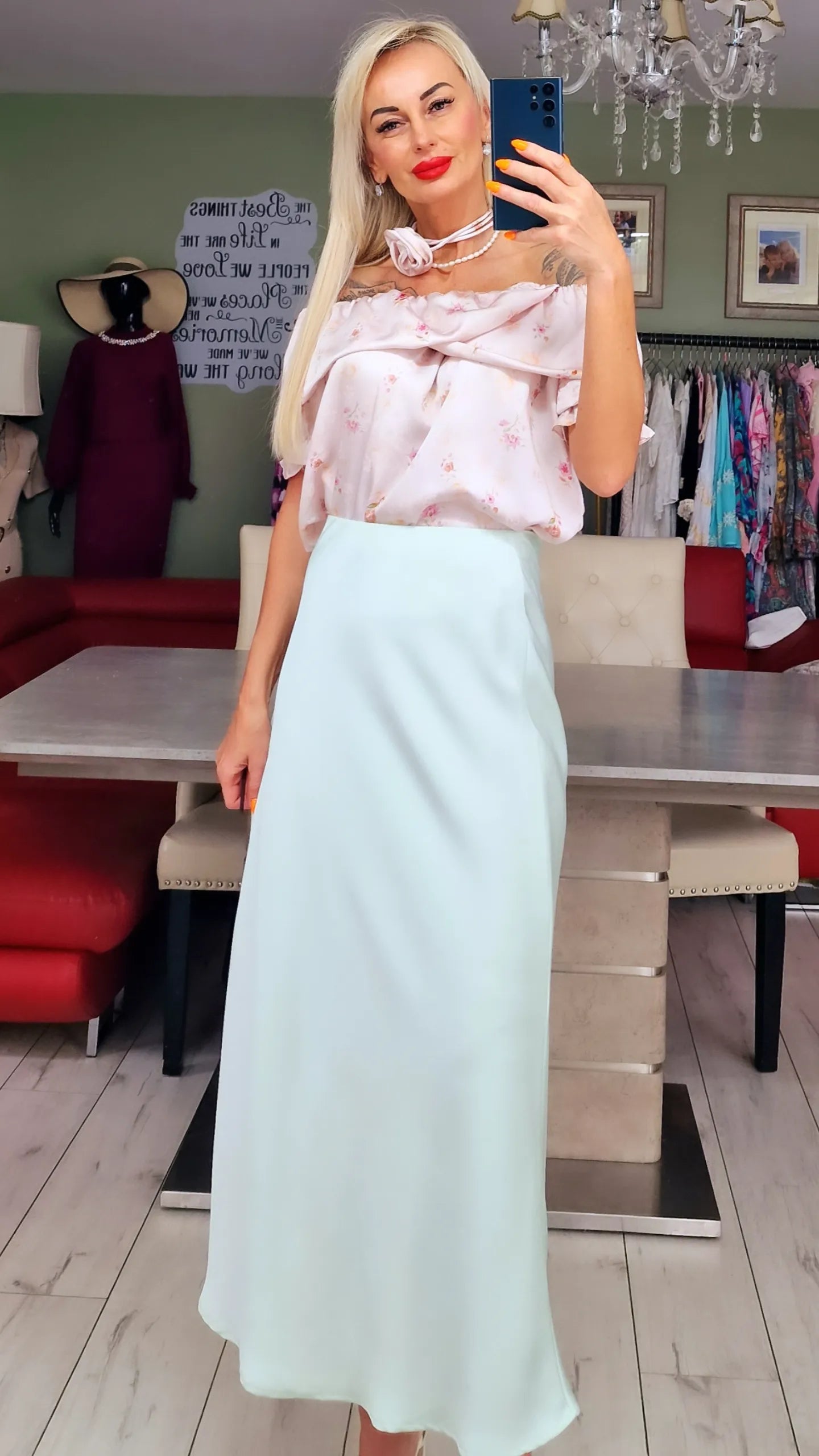 Satin Beautiful Top With Rose As A Details