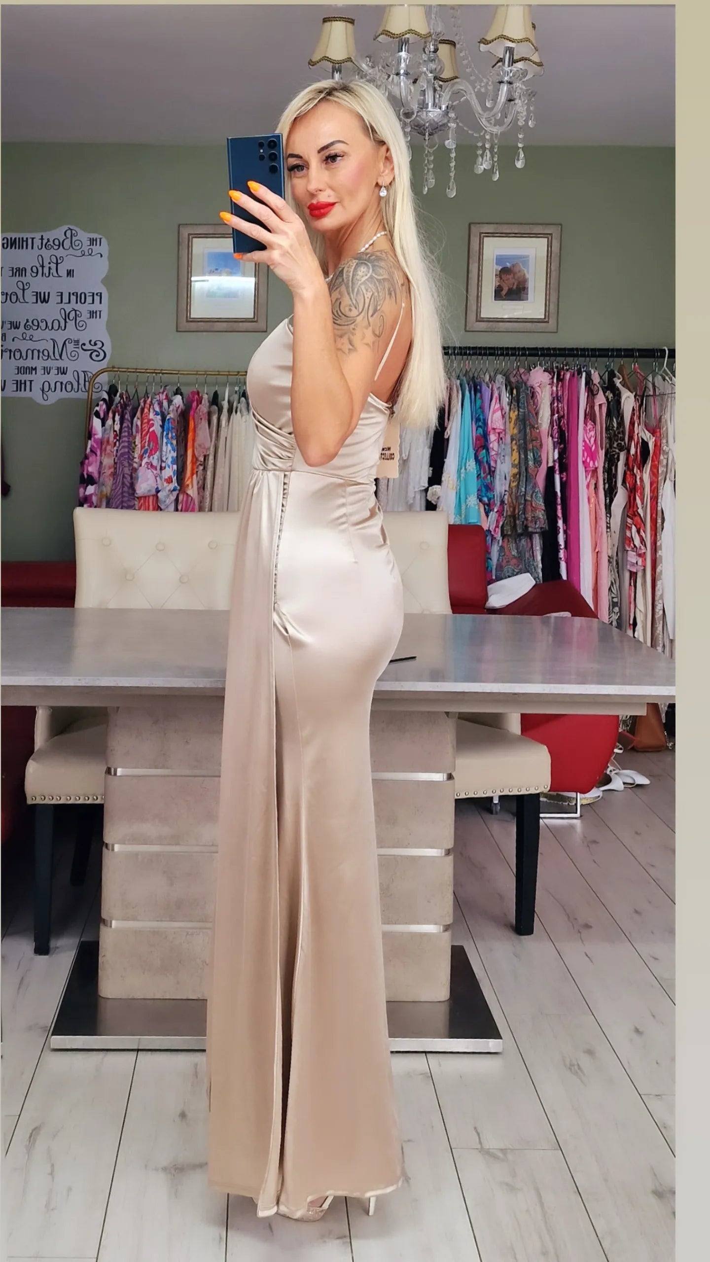 Camel- Gold Satin Long Dress