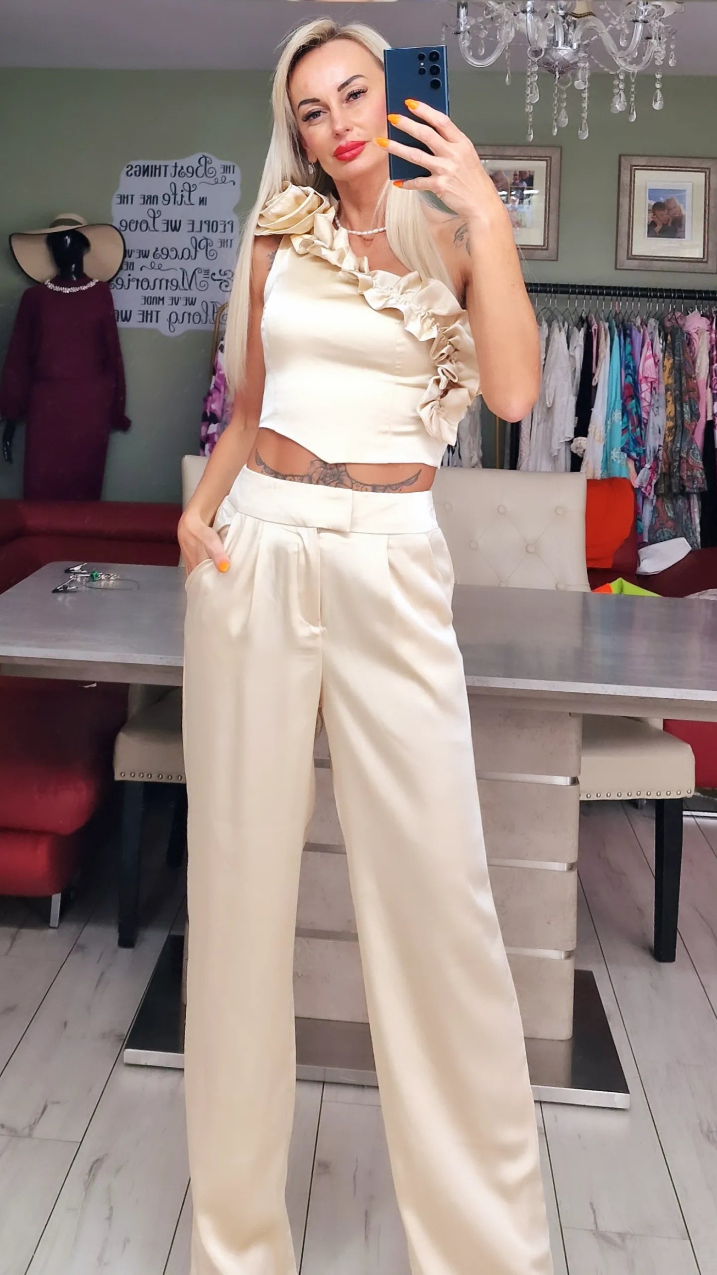 Set Of Trousers And Top With Rose
