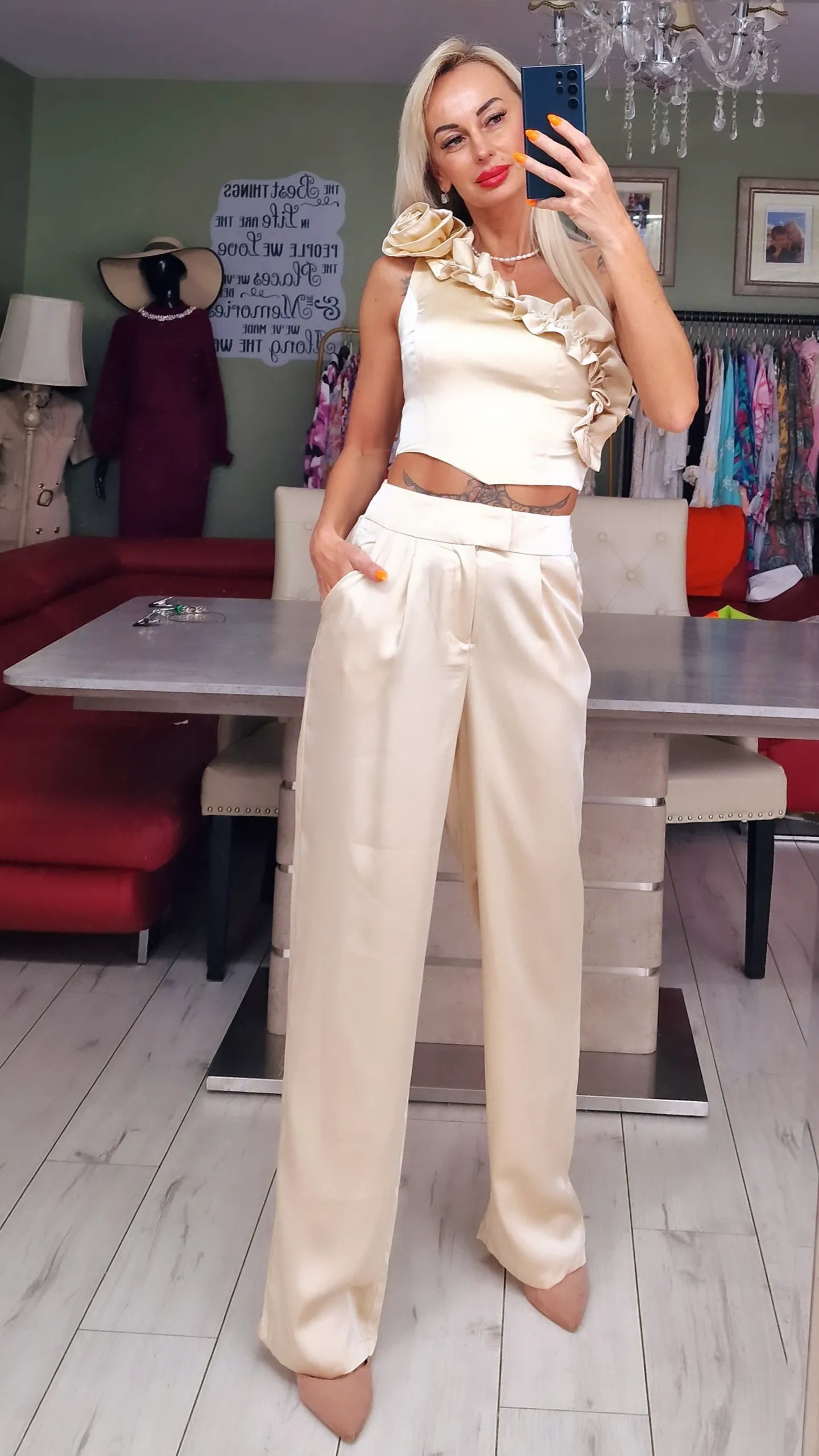 Set Of Trousers And Top With Rose