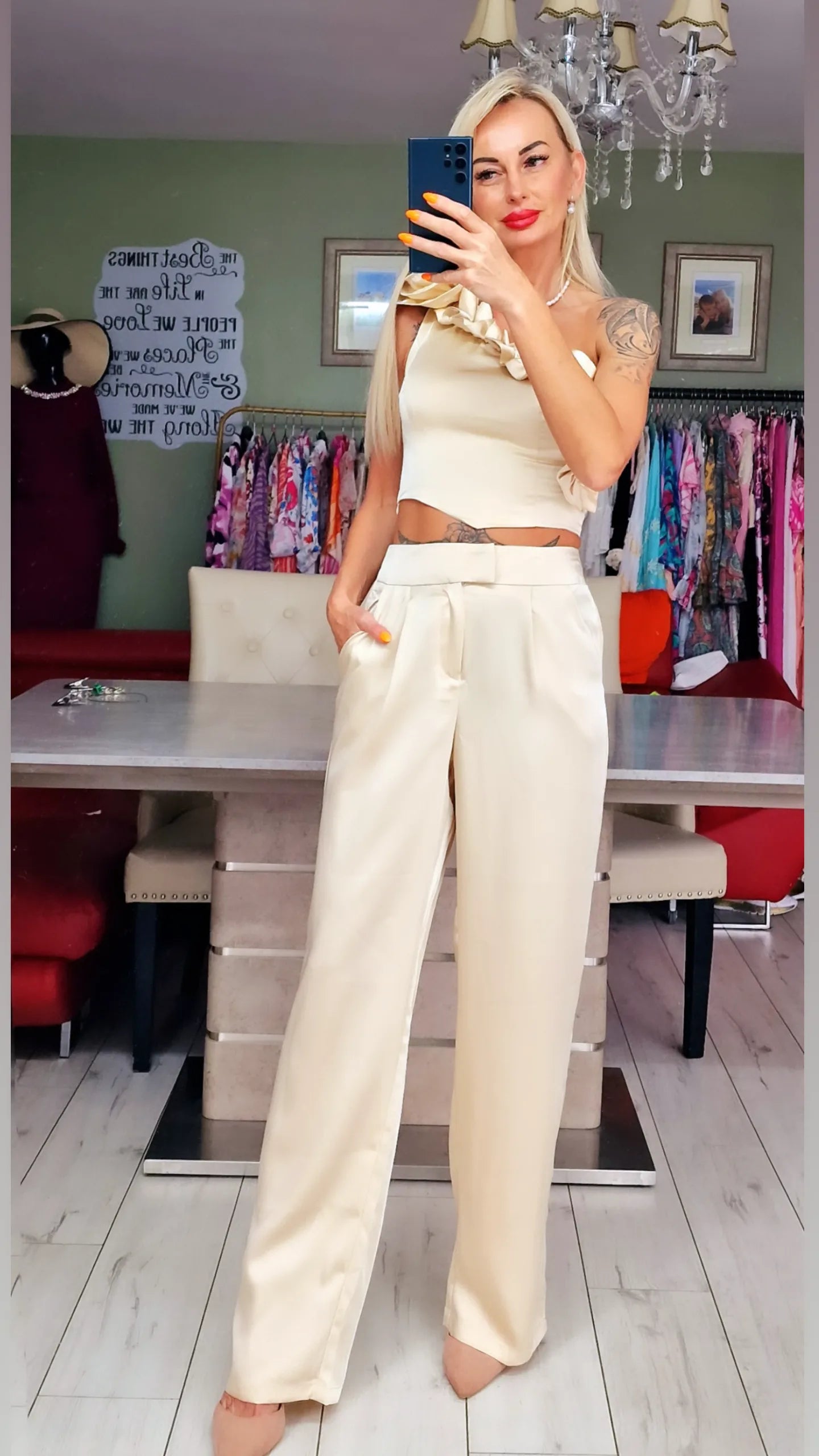 Set Of Trousers And Top With Rose