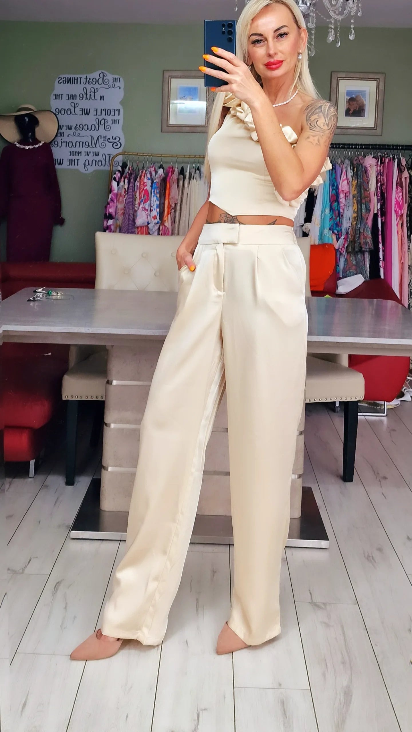 Set Of Trousers And Top With Rose