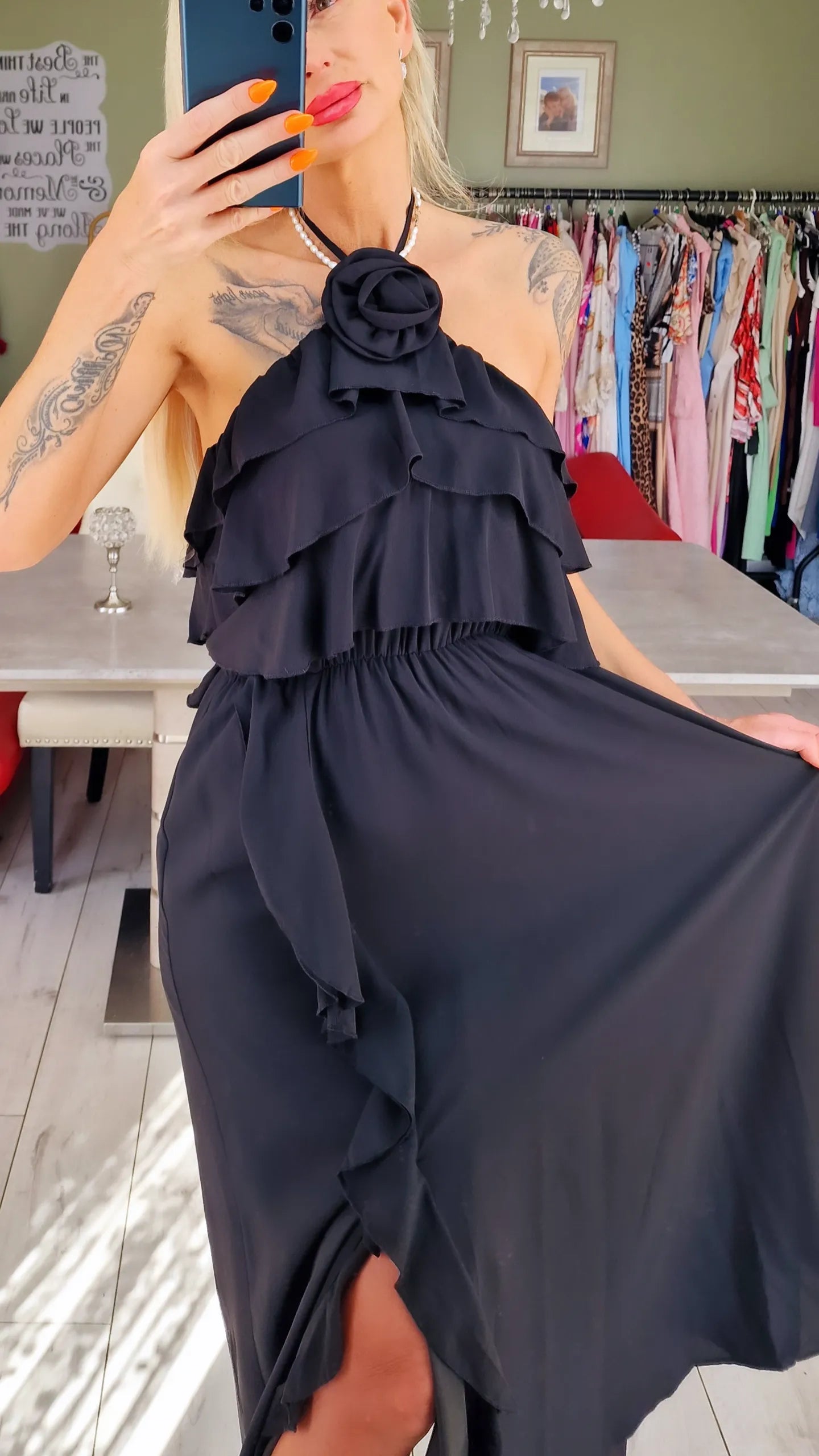 Black Occasion Rose Dress