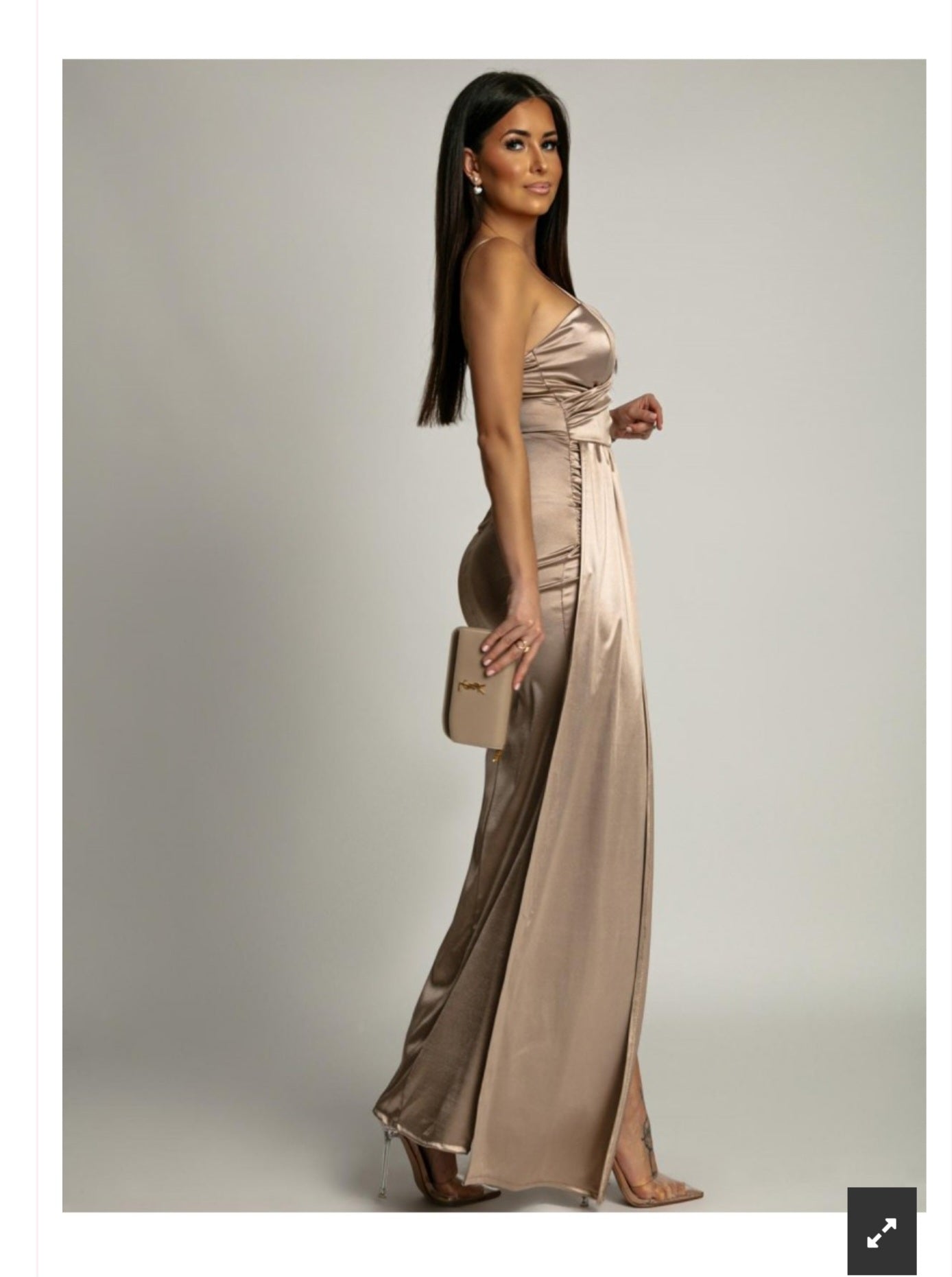 Camel- Gold Satin Long Dress