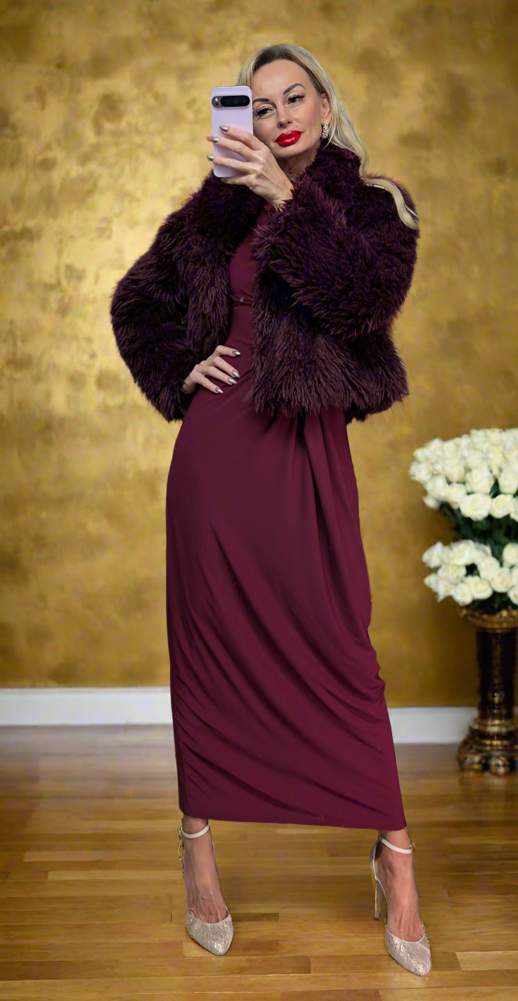 Burgundy Faux Fur Coat