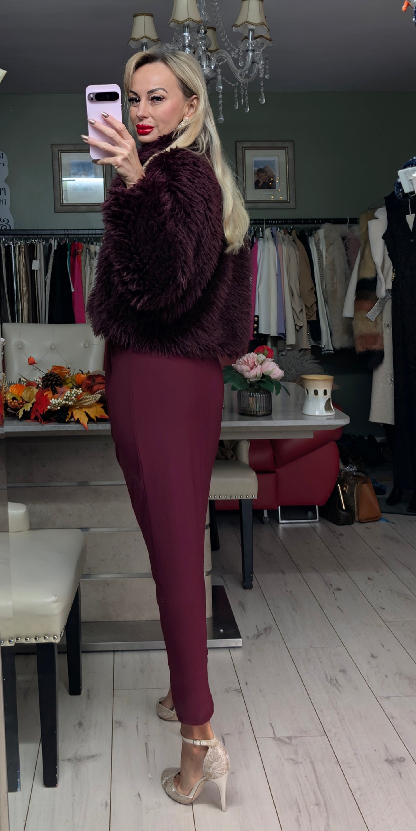 Burgundy Faux Fur Coat