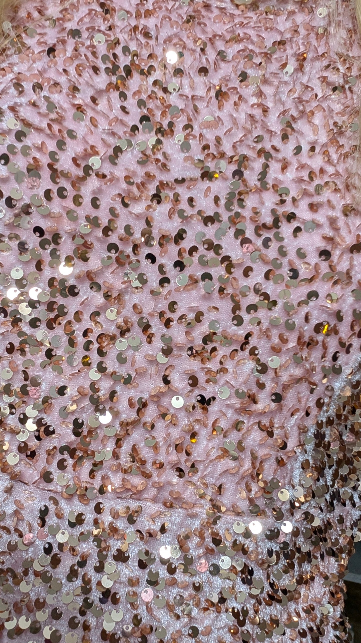 Gold Sequin On Light Pink Velvet Midi Dress