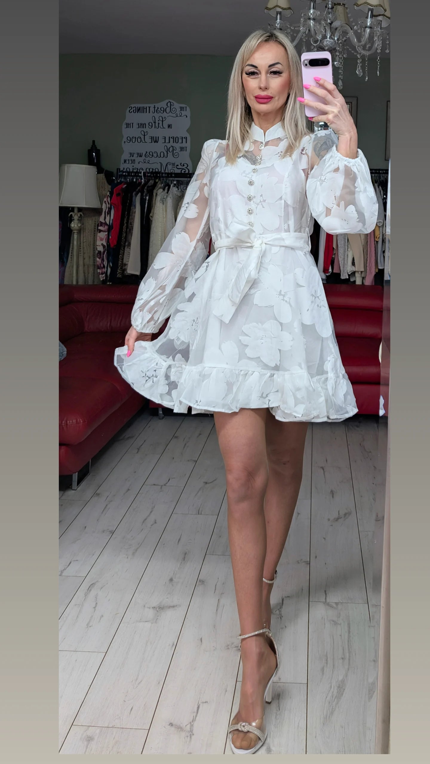 White Mini Dress With Flowers Print