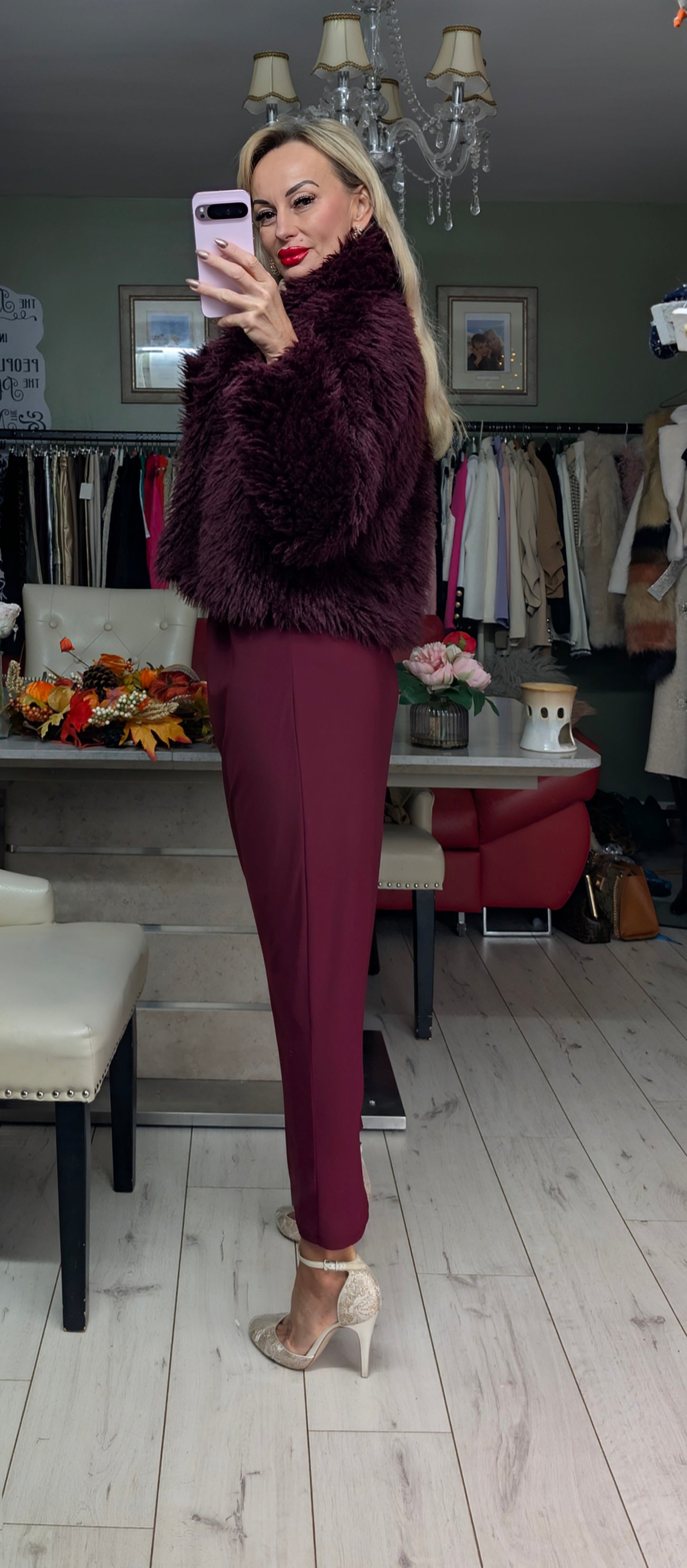 Burgundy Faux Fur Coat