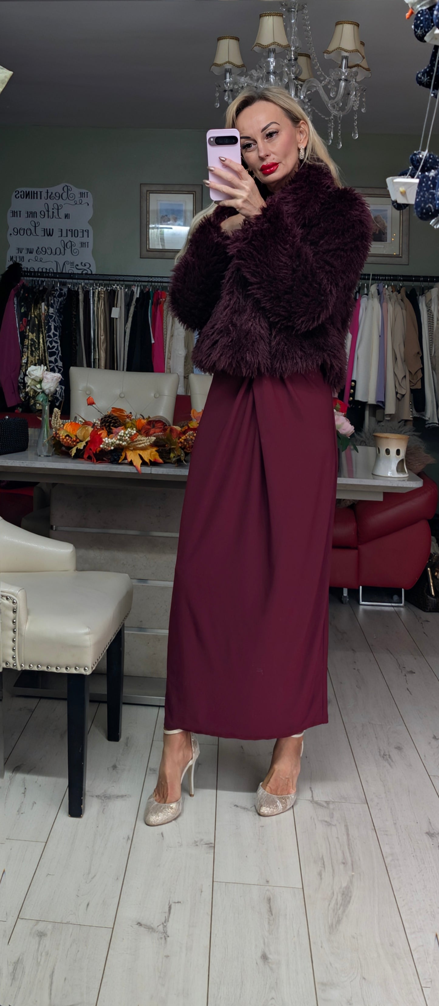 Burgundy Faux Fur Coat