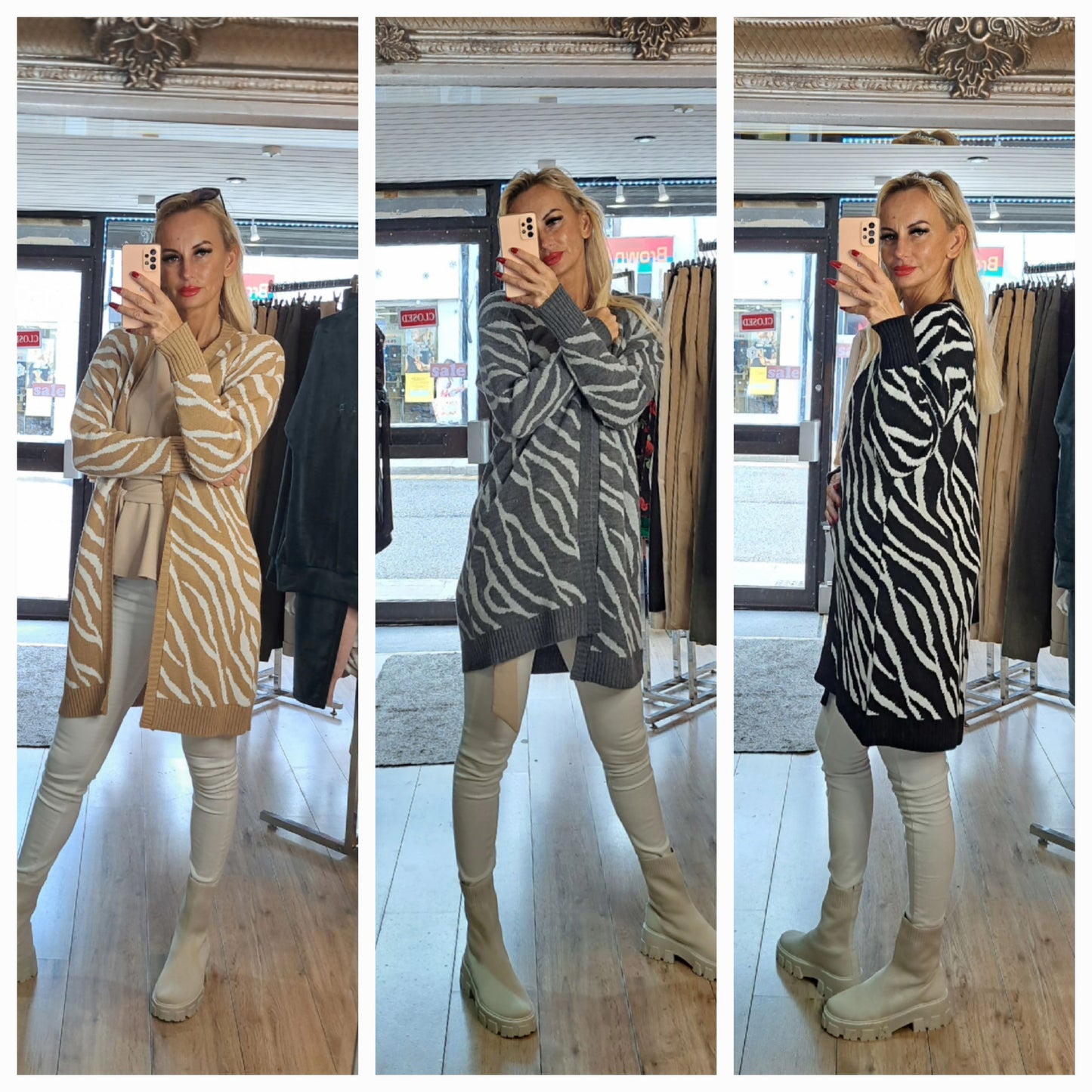 Zebra Print Open Front Longline Cardigan in 3 Colours