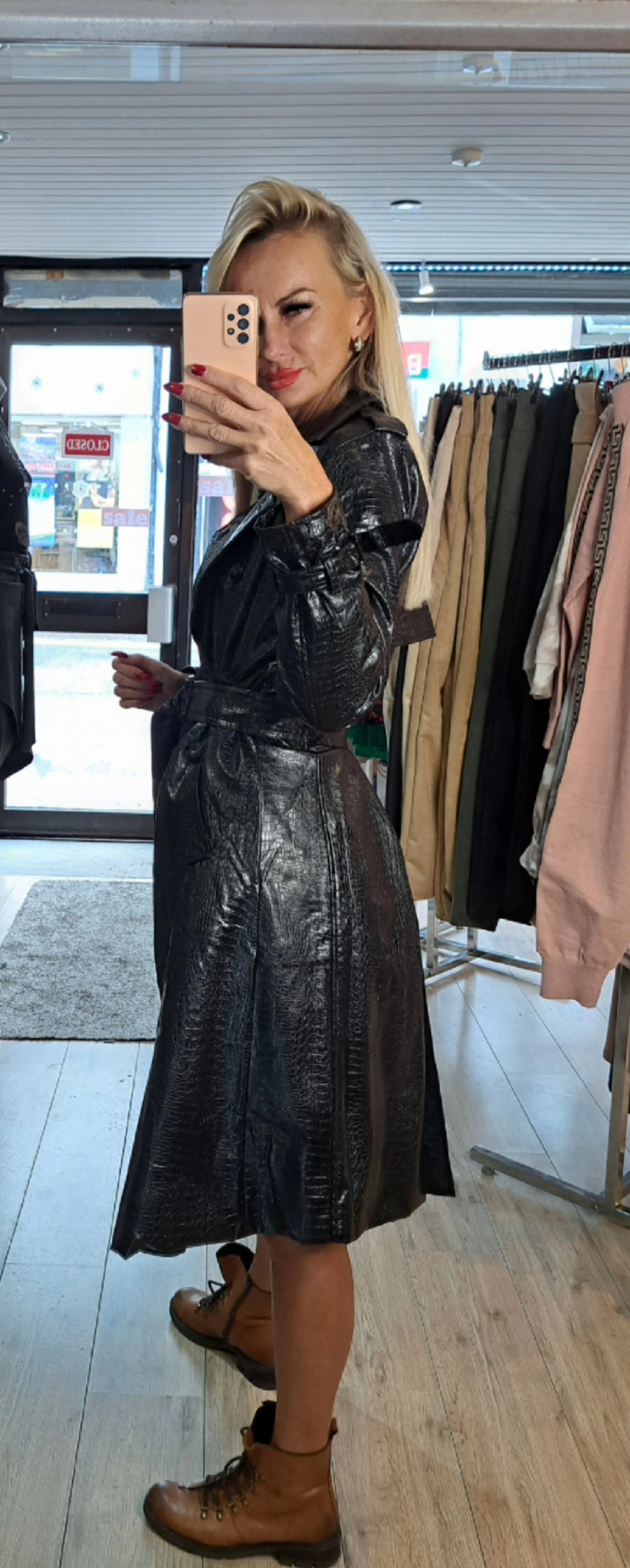 Belted Eco Leather Midi Jacket