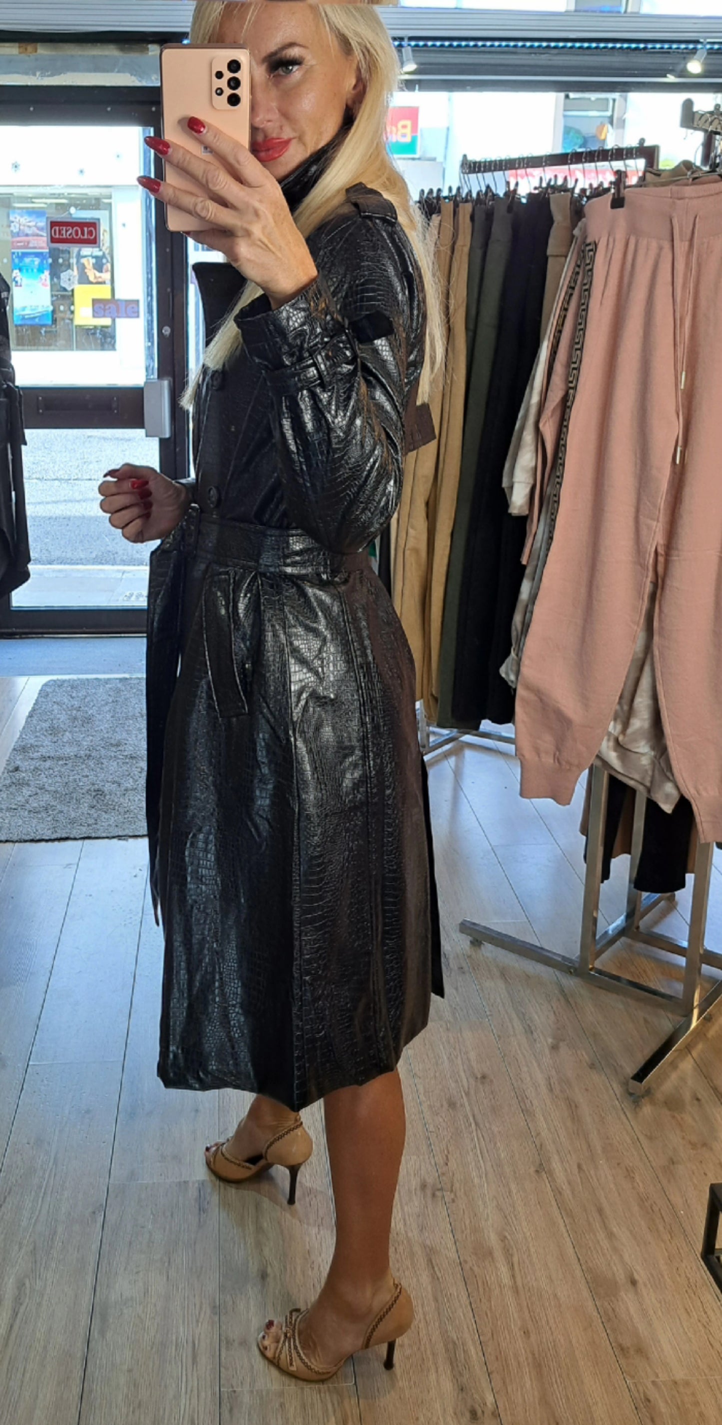 Belted Eco Leather Midi Jacket
