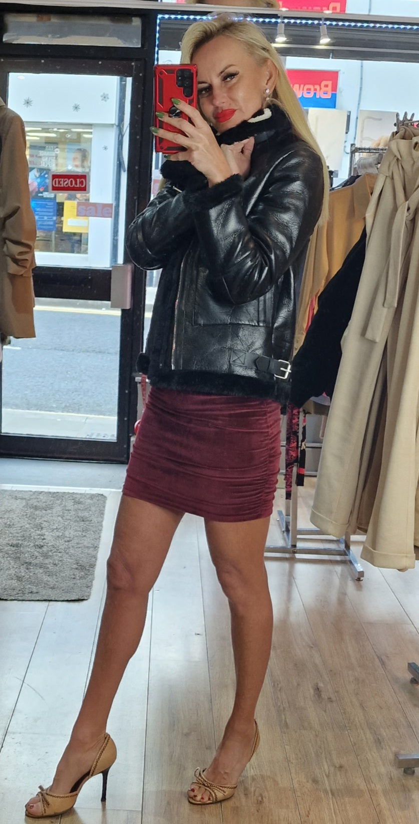 Faux Leather Fur Aviator Jacket