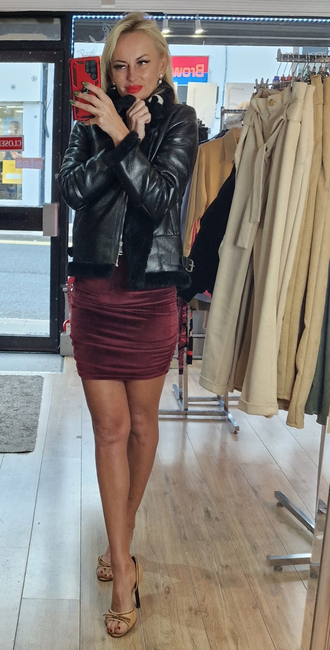 Faux Leather Fur Aviator Jacket