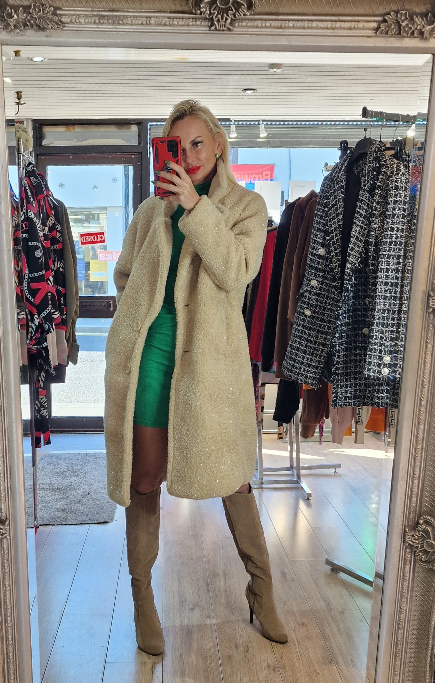 Sweater Dress in Beige, Green, Black
