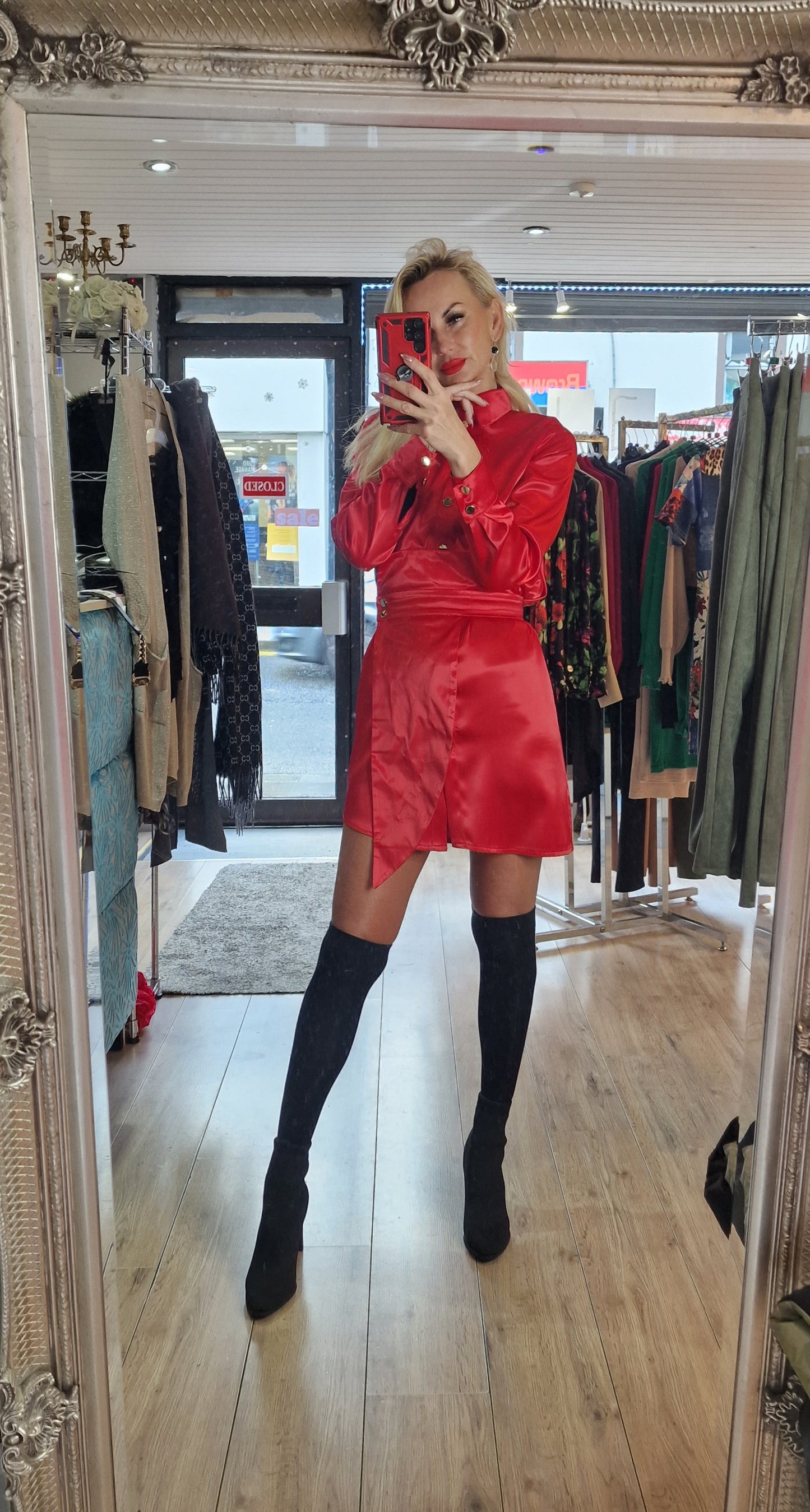 Satin Shirt-Dress- 4 Colours-Black, Red, Green, Gold